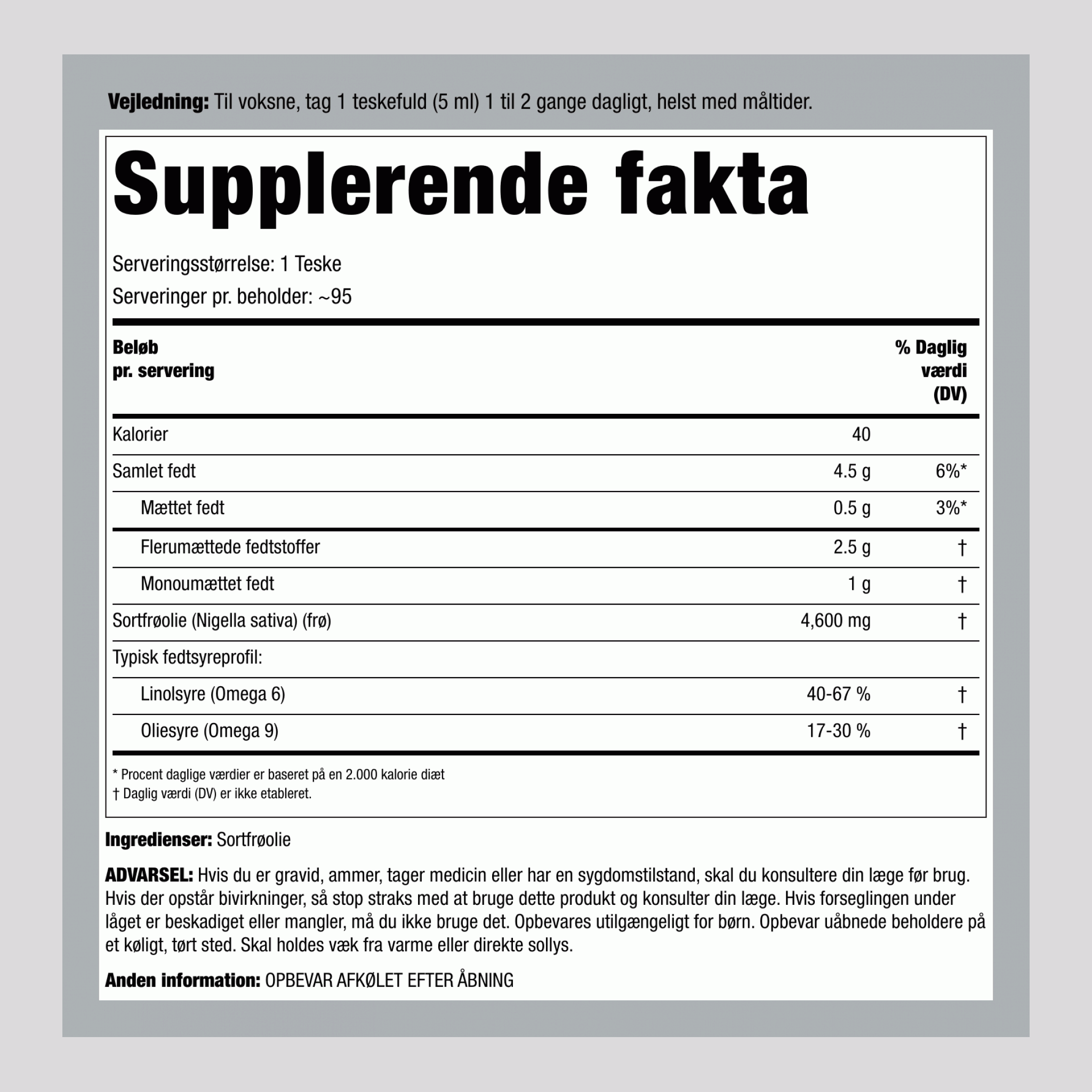 Sortfrøolie (spidskommenfrø) - Koldpresset 16 fl oz 473 ml Flasker 3 Flasker 