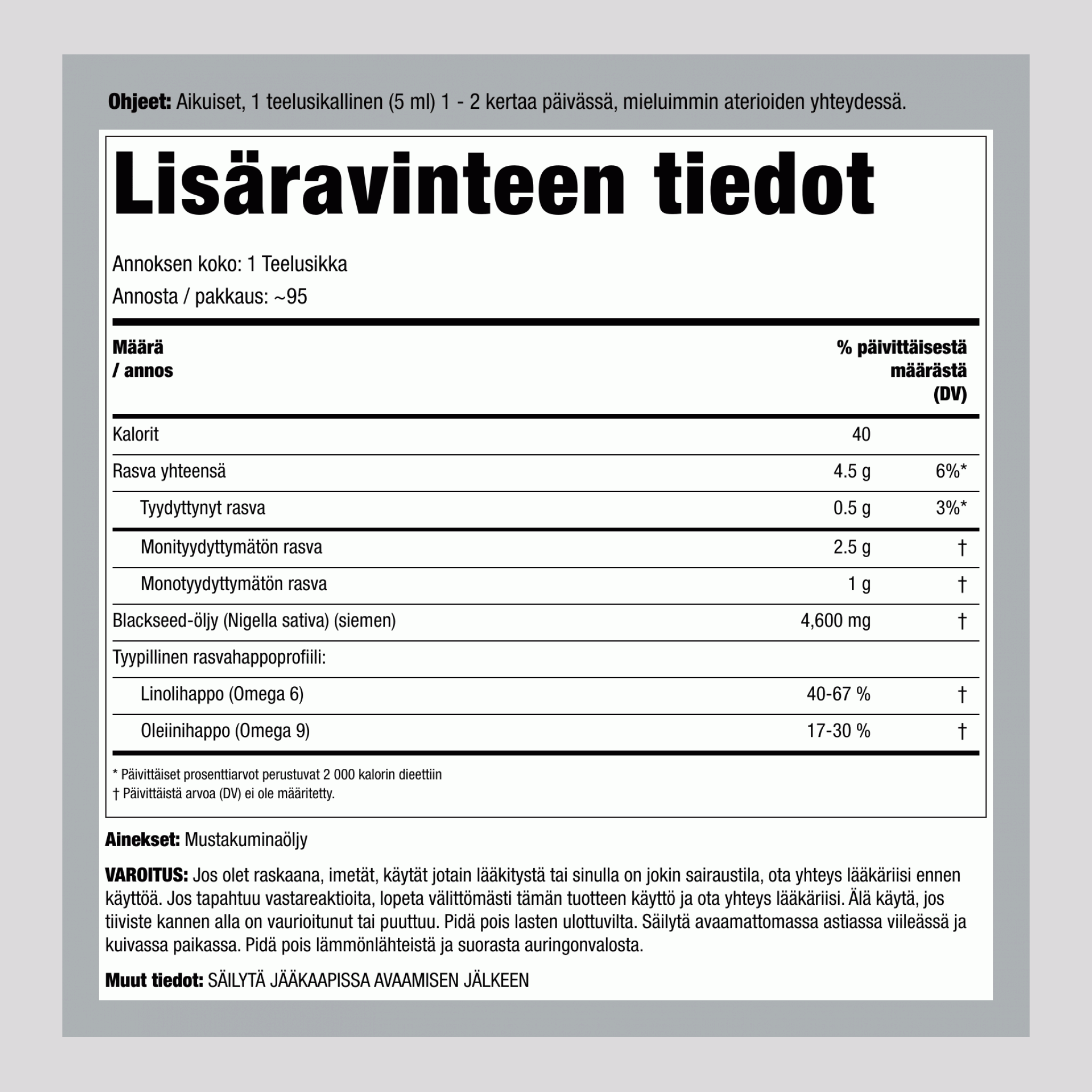 Mustakuminaöljy – kylmäpuristettu 16 fl oz 473 ml Pulloa 3 Pulloa 