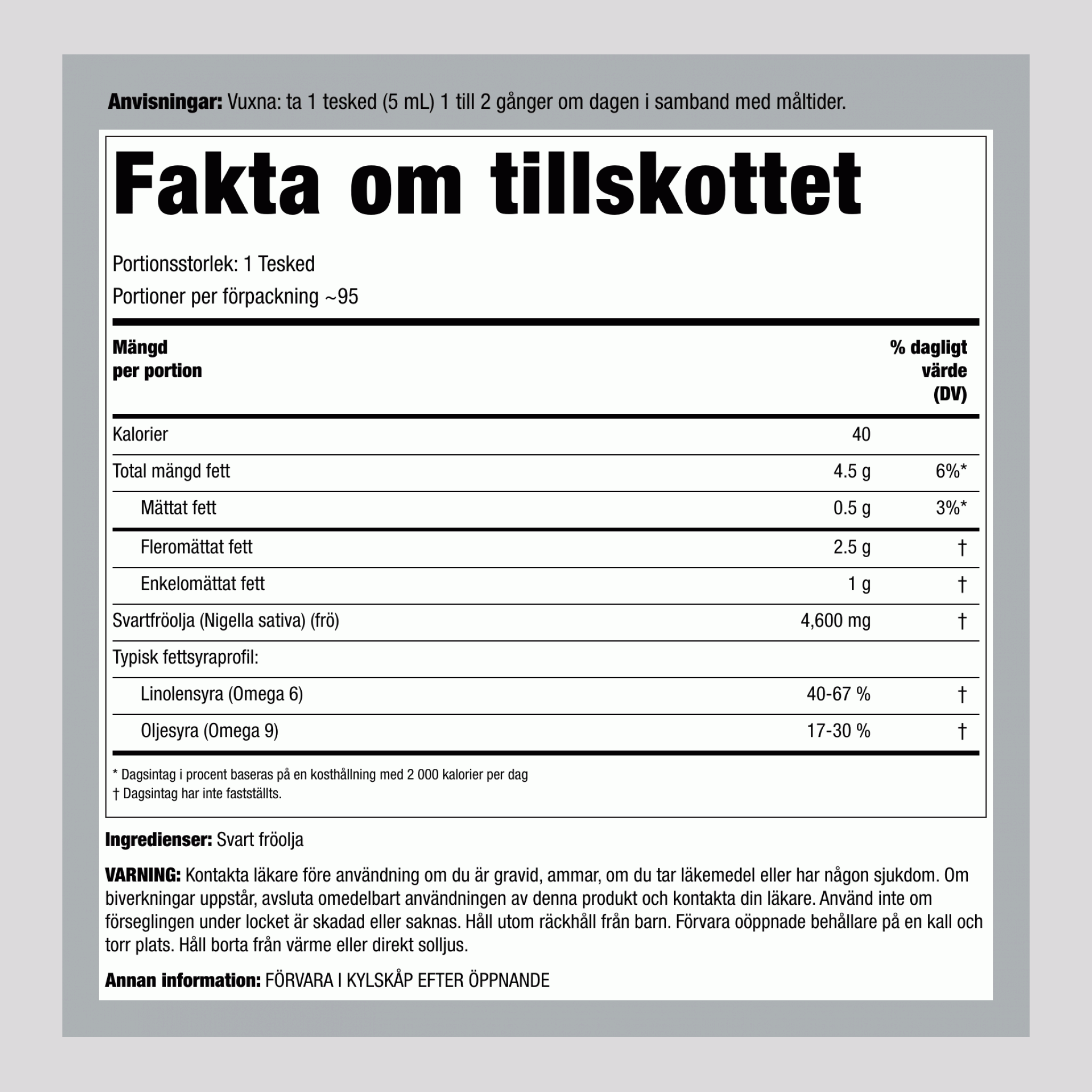 Olje iz črnih semen (semena kumine) – hladno stiskana 16 tekočinska unča 473 ml Steklenice 3 Steklenice 