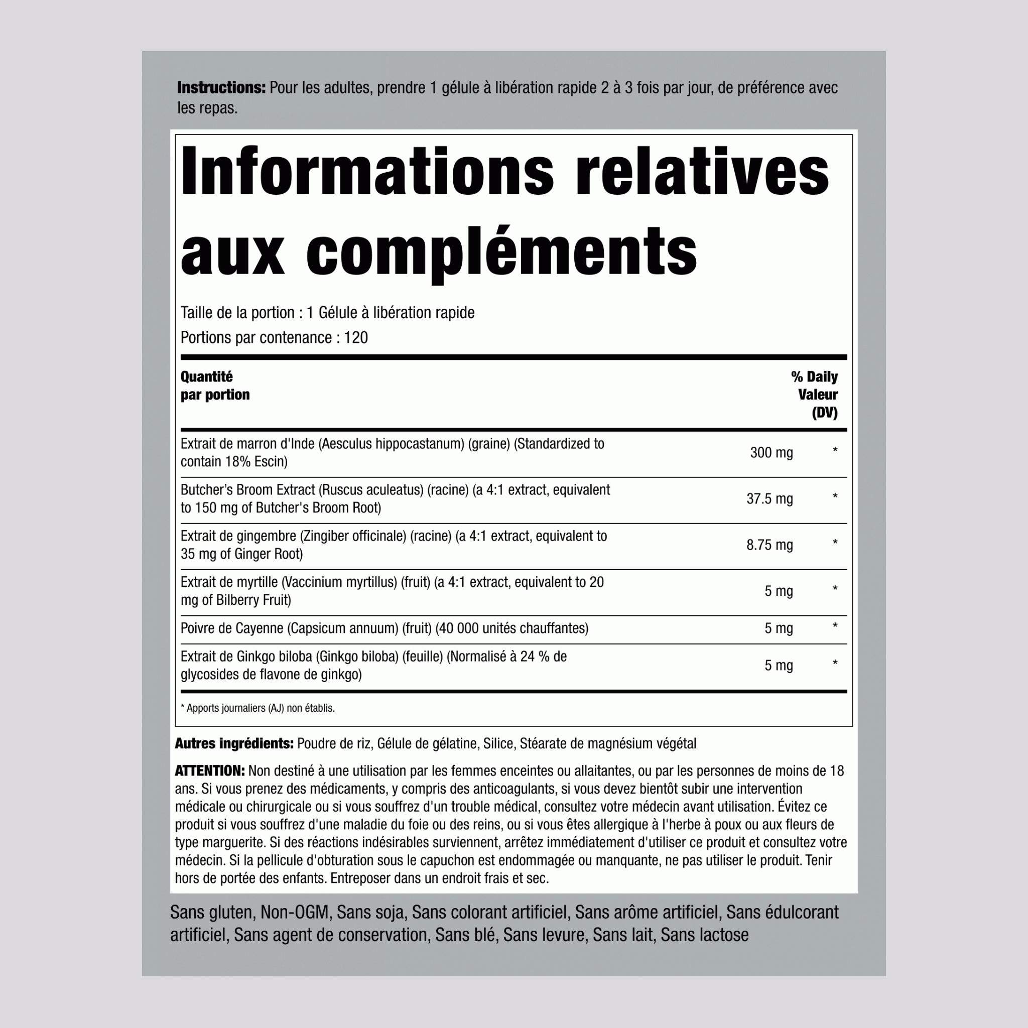 Complexe pour la circulation des jambes (Double Force) 120 Gélules à libération rapide       
