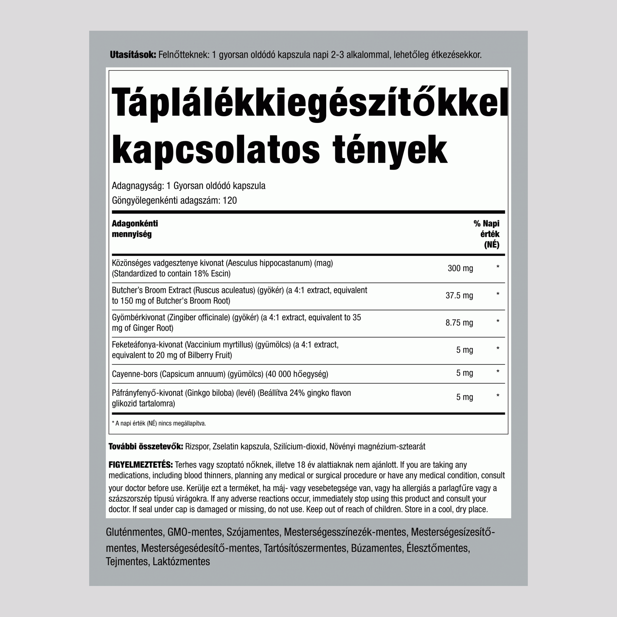 Láb vérkeringése összetétel (kétszeres erősség) 120 Gyorsan oldódó kapszula       