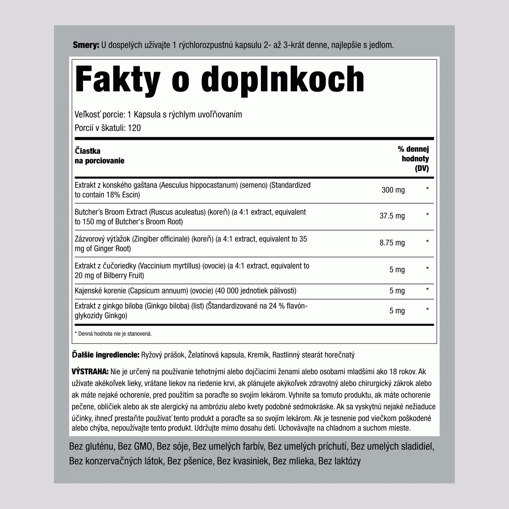 Komplex pre krvný obeh v nohách (dvojitá sila) 120 Kapsule s rýchlym uvoľňovaním       