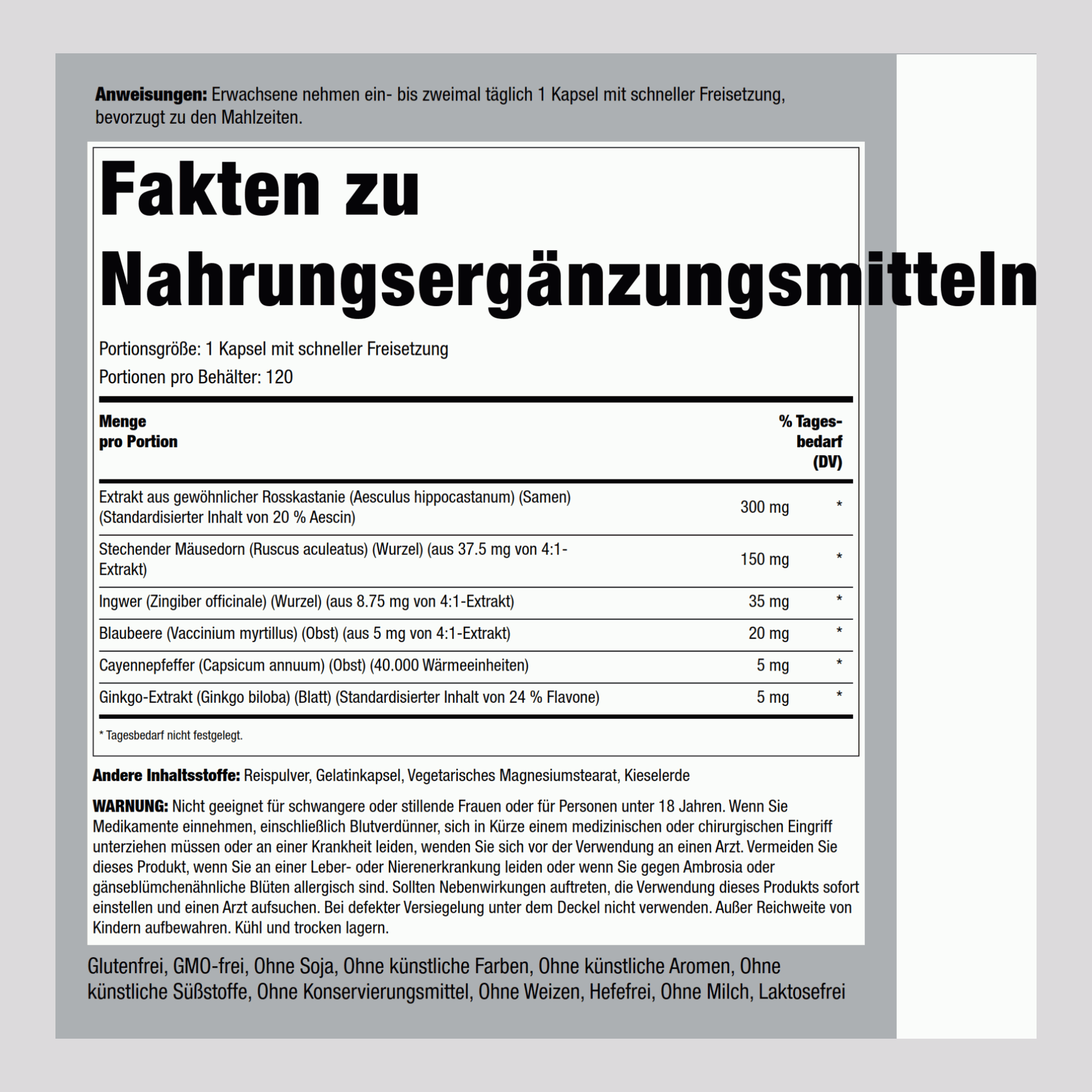 Beindurchblutungskomplex (doppelt stark) 120 Kapseln mit schneller Freisetzung       