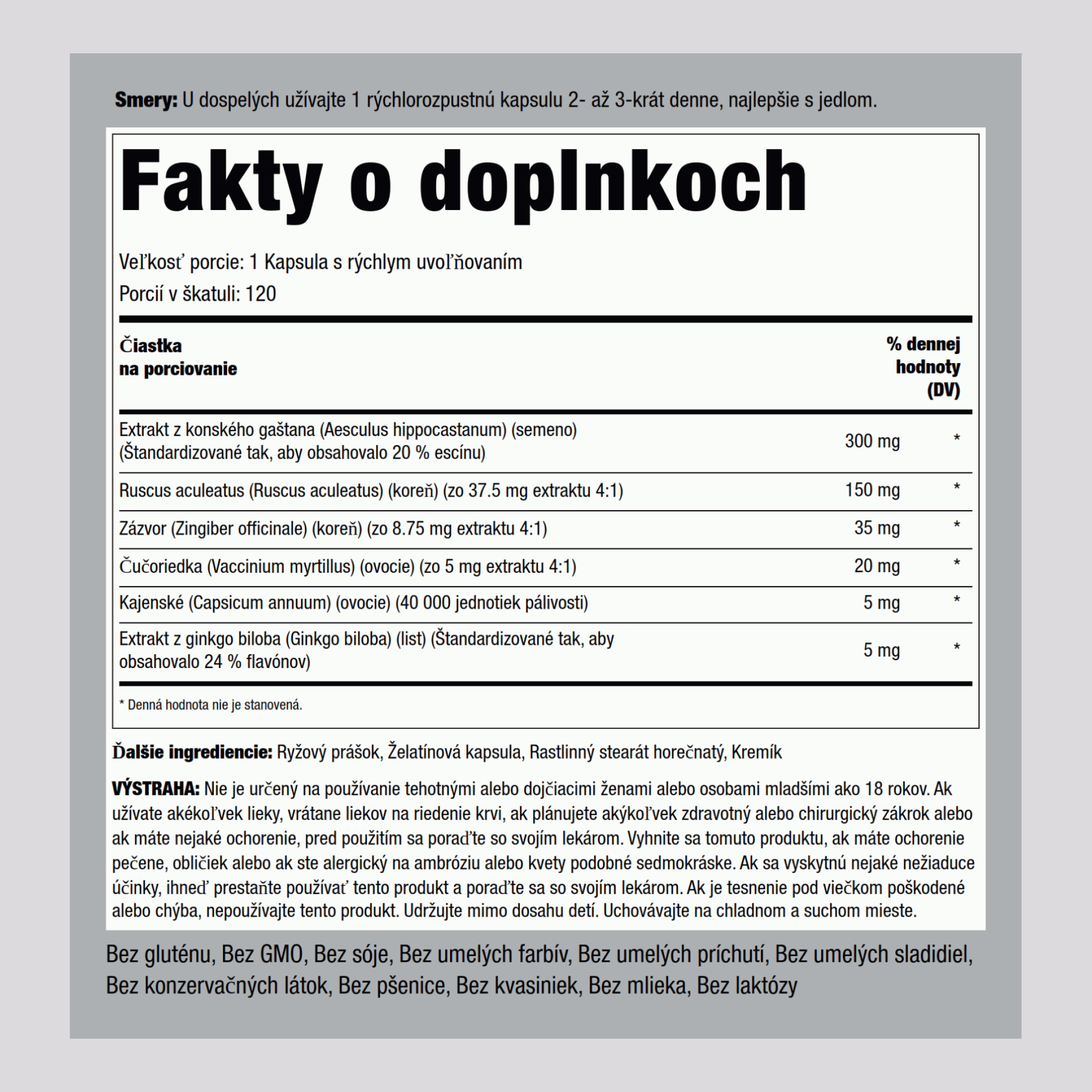 Komplex pre krvný obeh v nohách (dvojitá sila) 120 Kapsule s rýchlym uvoľňovaním       