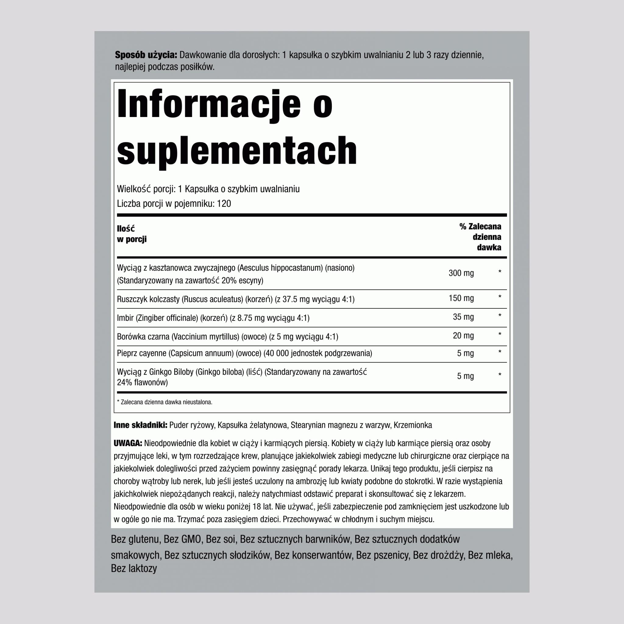 Zestaw na krążenie w nogach (podwójna siła działania) 120 Kapsułki o szybkim uwalnianiu 2 Butelki     