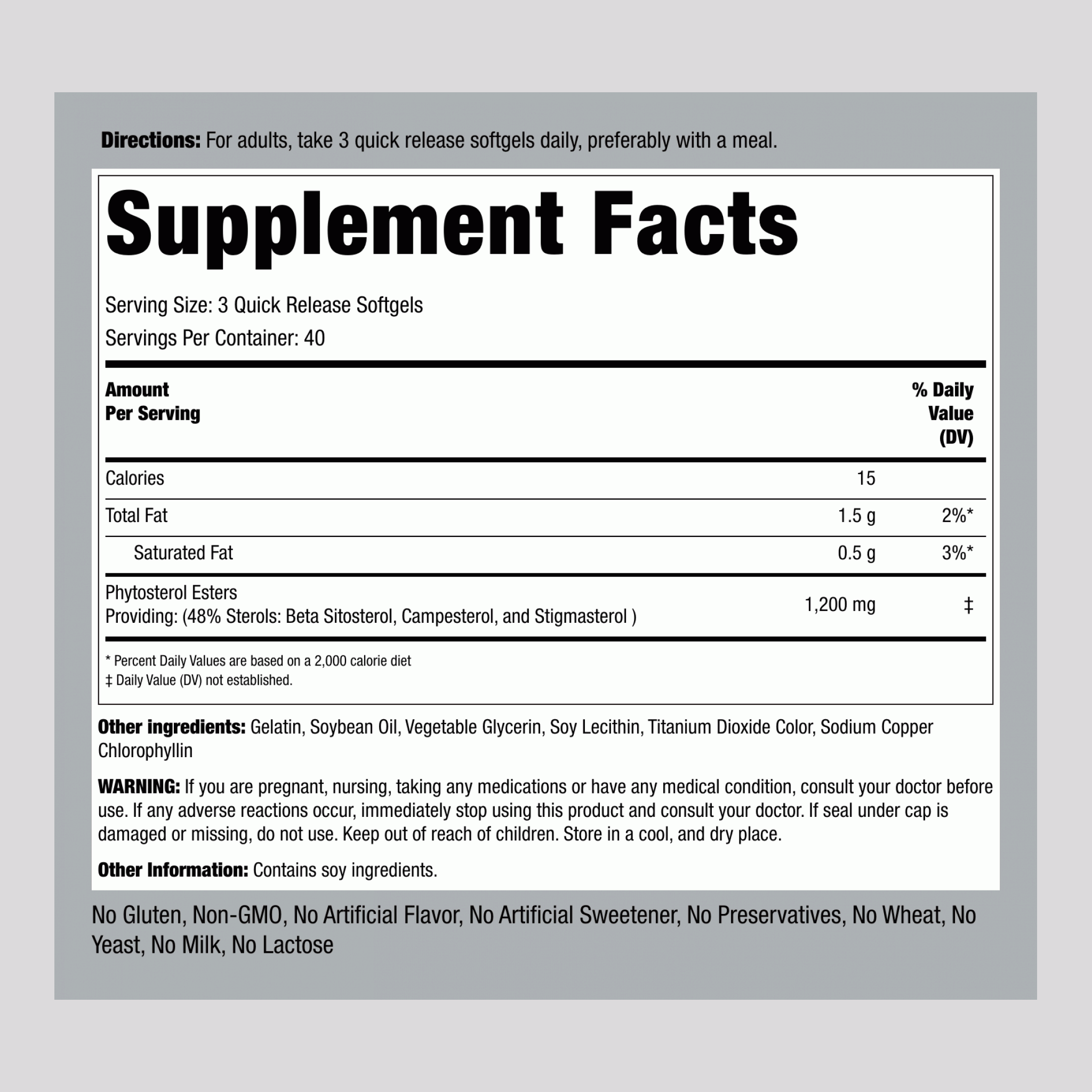 Plant Sterols Complex w/ Beta Sitosterol, 1200 mg (per serving), 120 Quick Release Softgels, 2  Bottles
