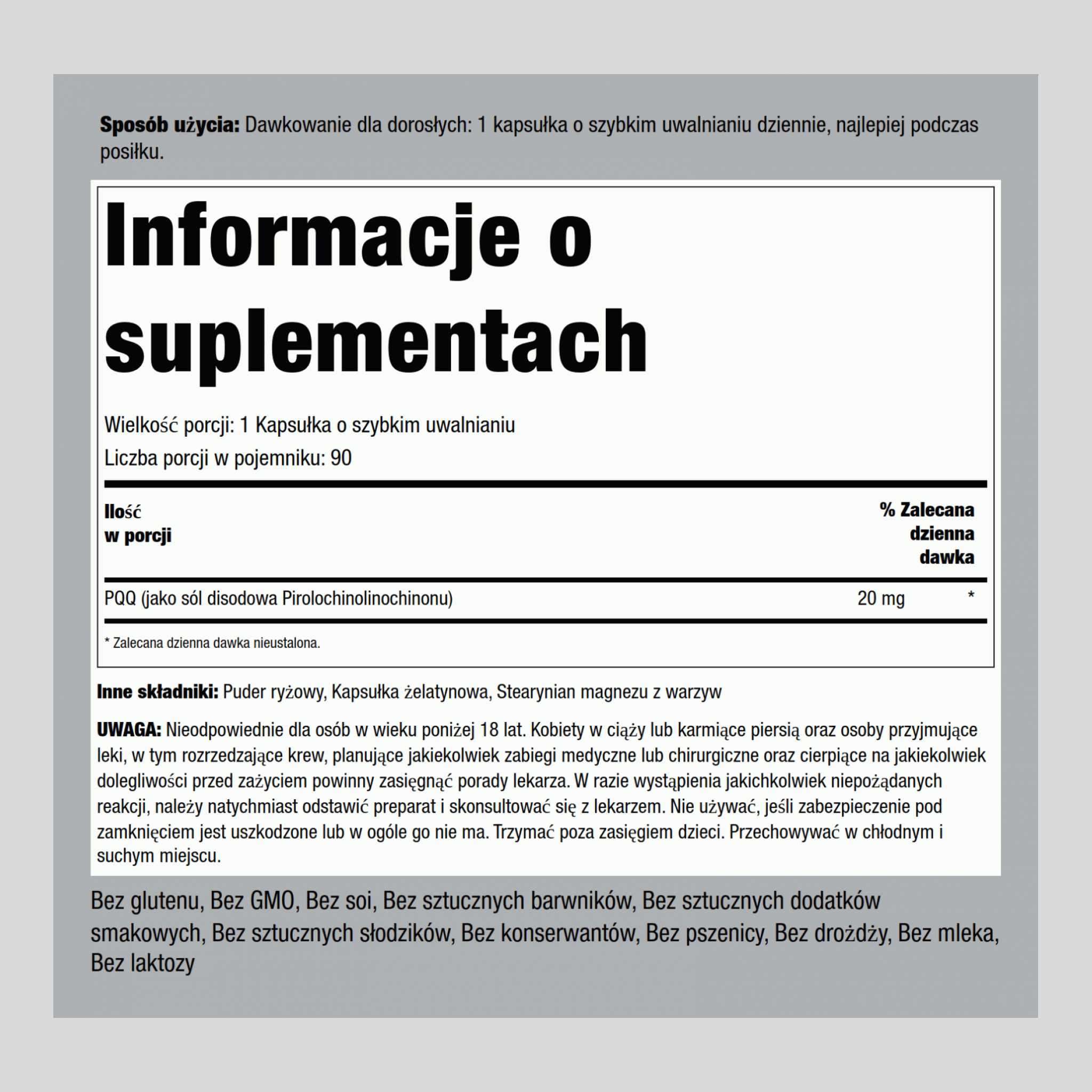 PQQ Pyrroloquinoline Quinone,  20 mg 60 Gélules à libération rapide 2 Bouteilles