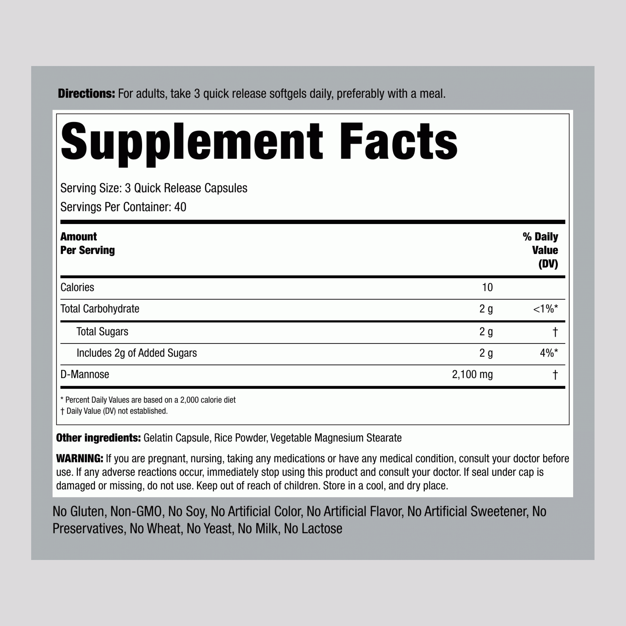 D-Mannose, 2100 mg (per serving), 120 Quick Release Capsules