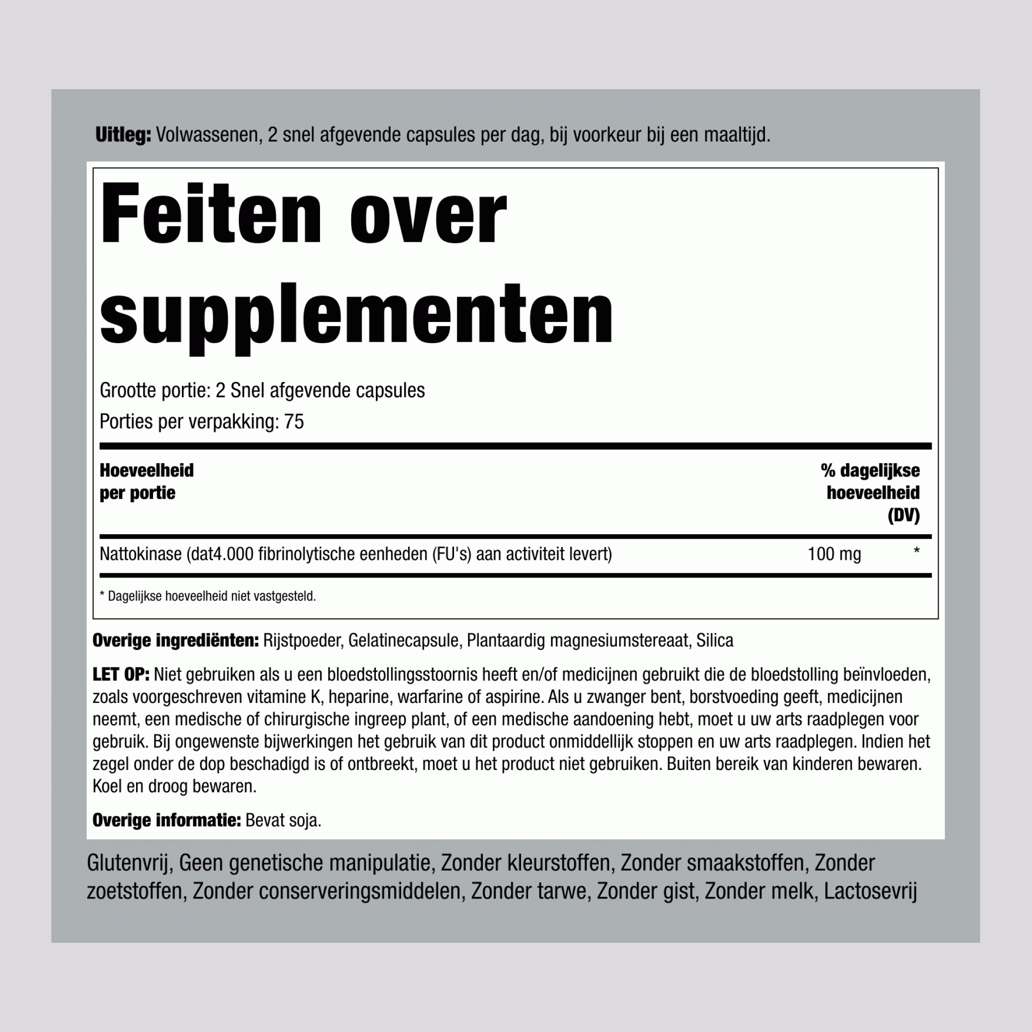 Ultra Nattokinase 4000 FU, 100 mg (per portie), 150 Snel Vrijgevende Capsules