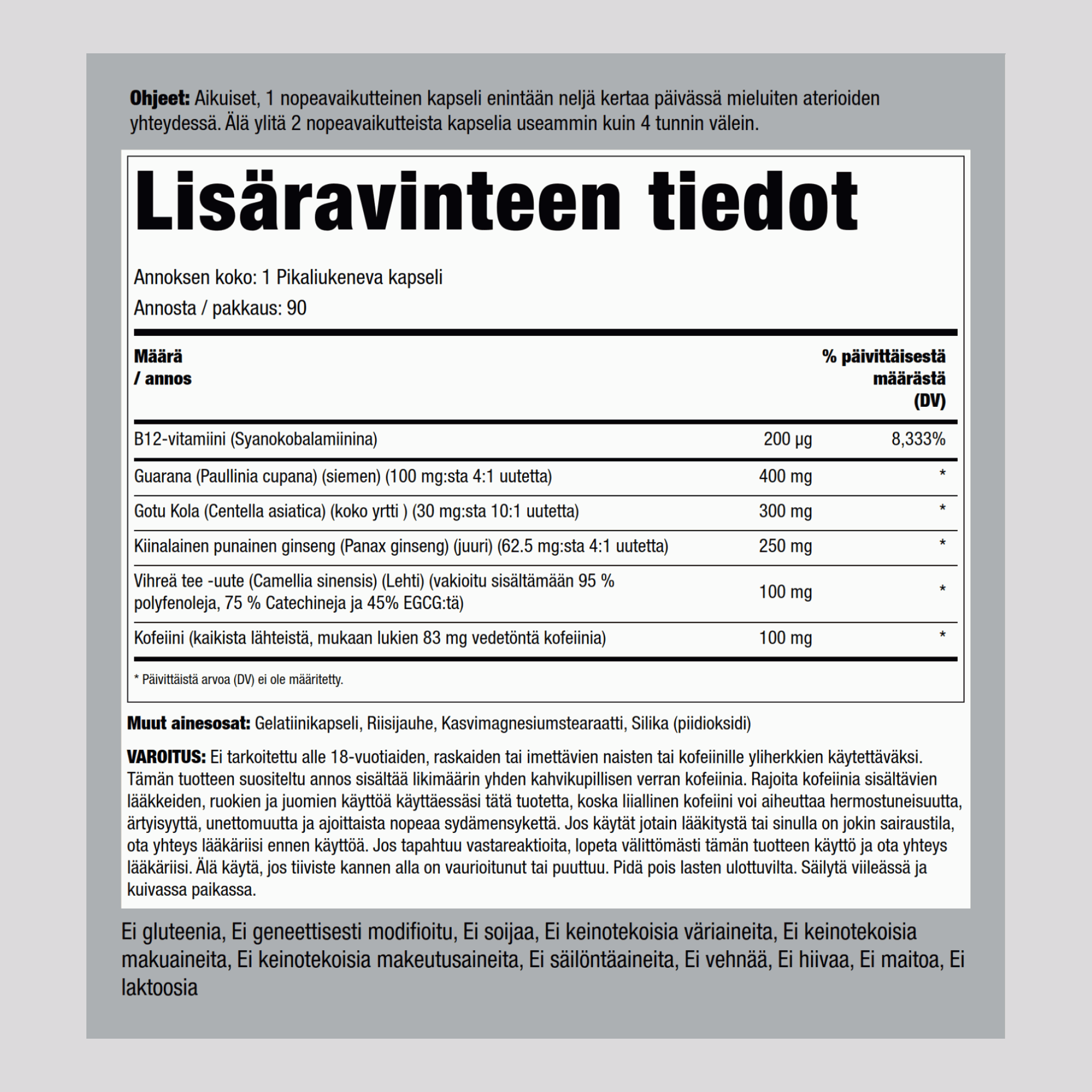 Vahva energianlähde 90 Pikaliukenevat kapselit       