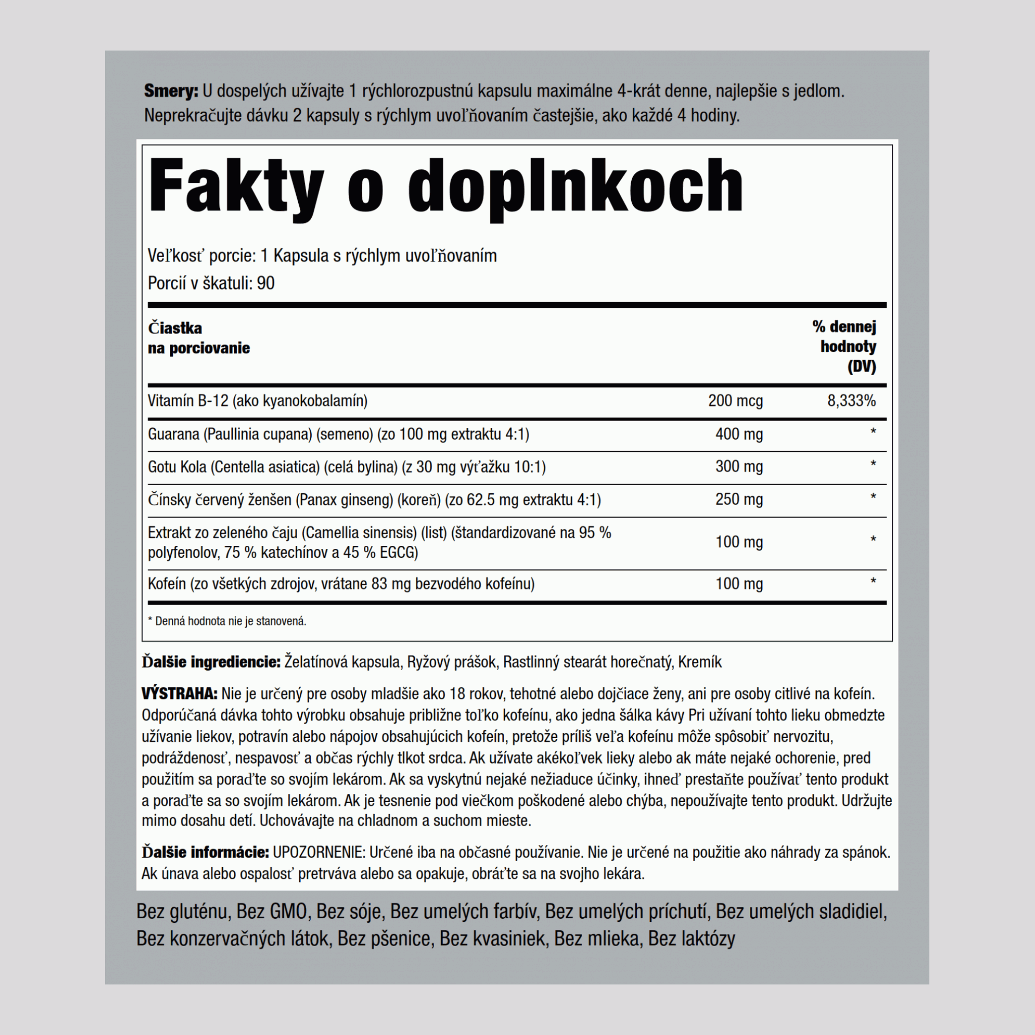 Neprekonateľný posilňovač energie,  90 Kapsule s rýchlym uvoľňovaním 2 Fľaše