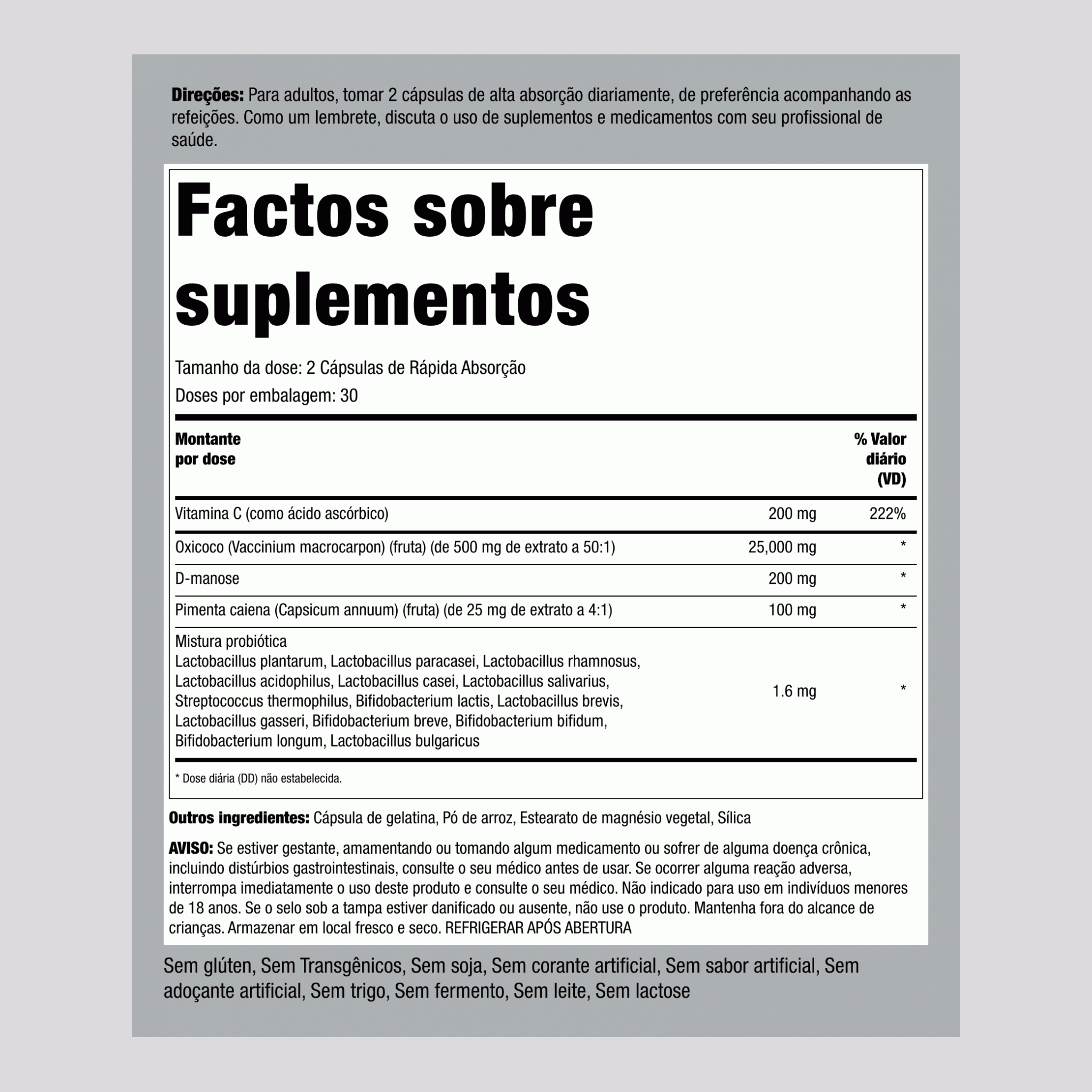 Complexo para o trato urinário + D-manose e oxicoco 60 Cápsulas de Rápida Absorção       