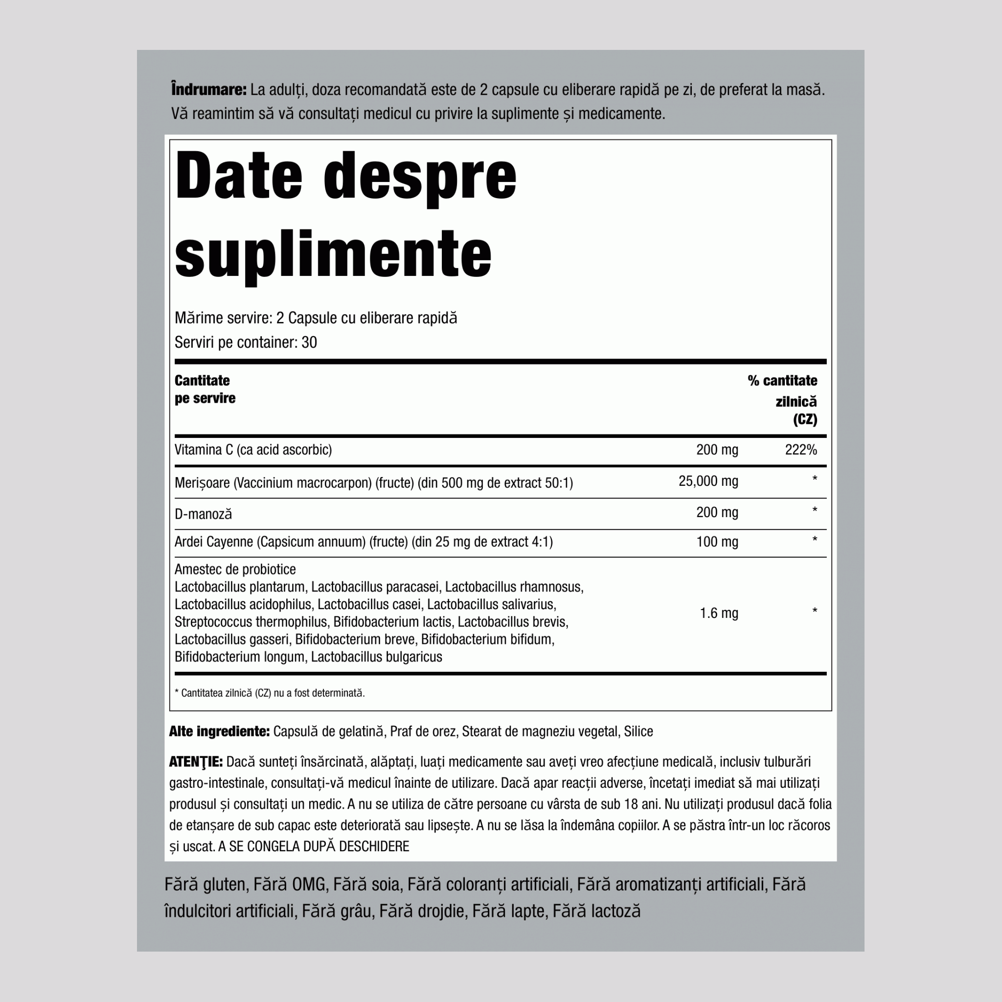 Complex pentru tract urinar + D-manoză şi Coacăze 60 Capsule cu eliberare rapidă       