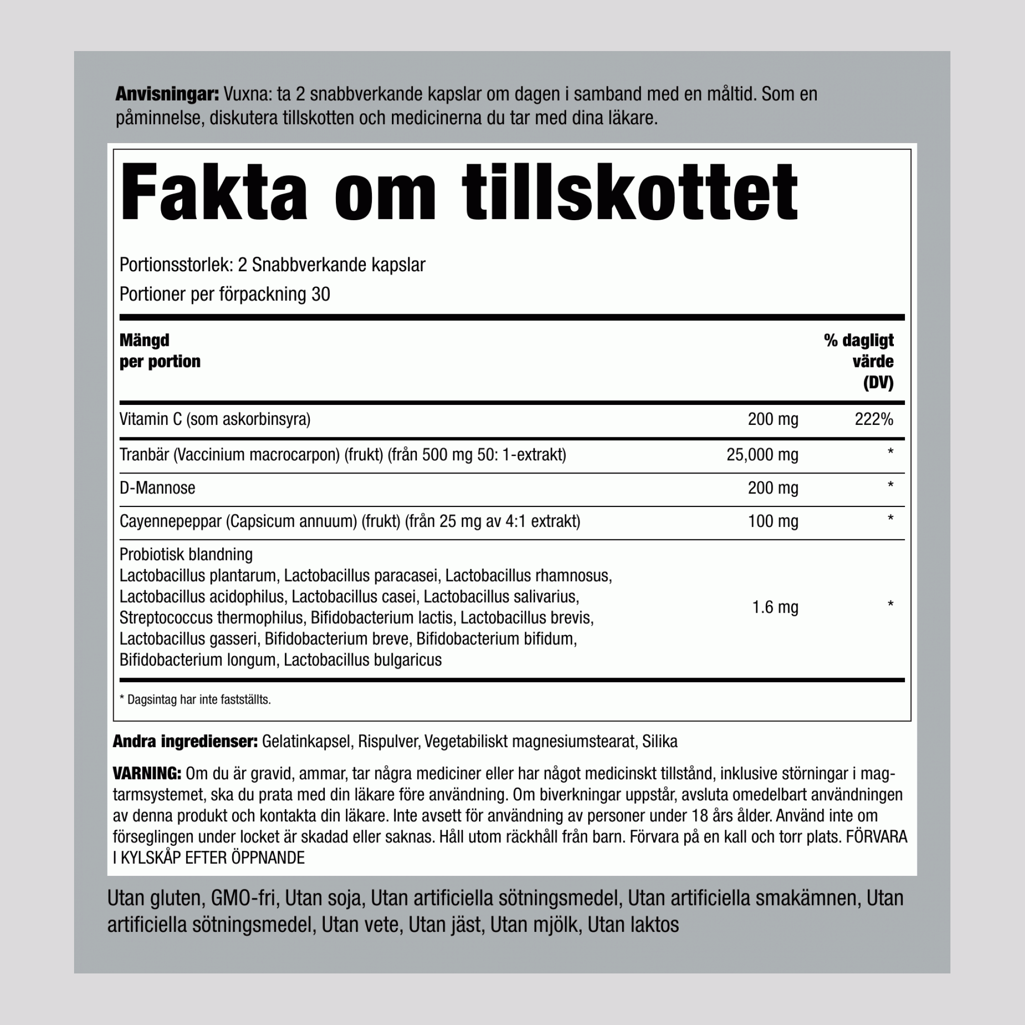 Urinvägssammansättning + D-mannos och tranbär 60 Snabbverkande kapslar       