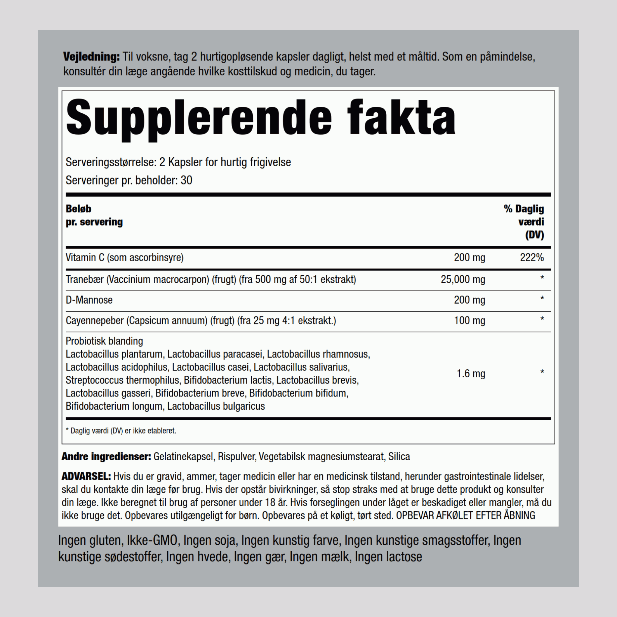 Urinvejs-Complex + D-mannose og tranebær,  60 Kapsler for hurtig frigivelse 2 Flasker