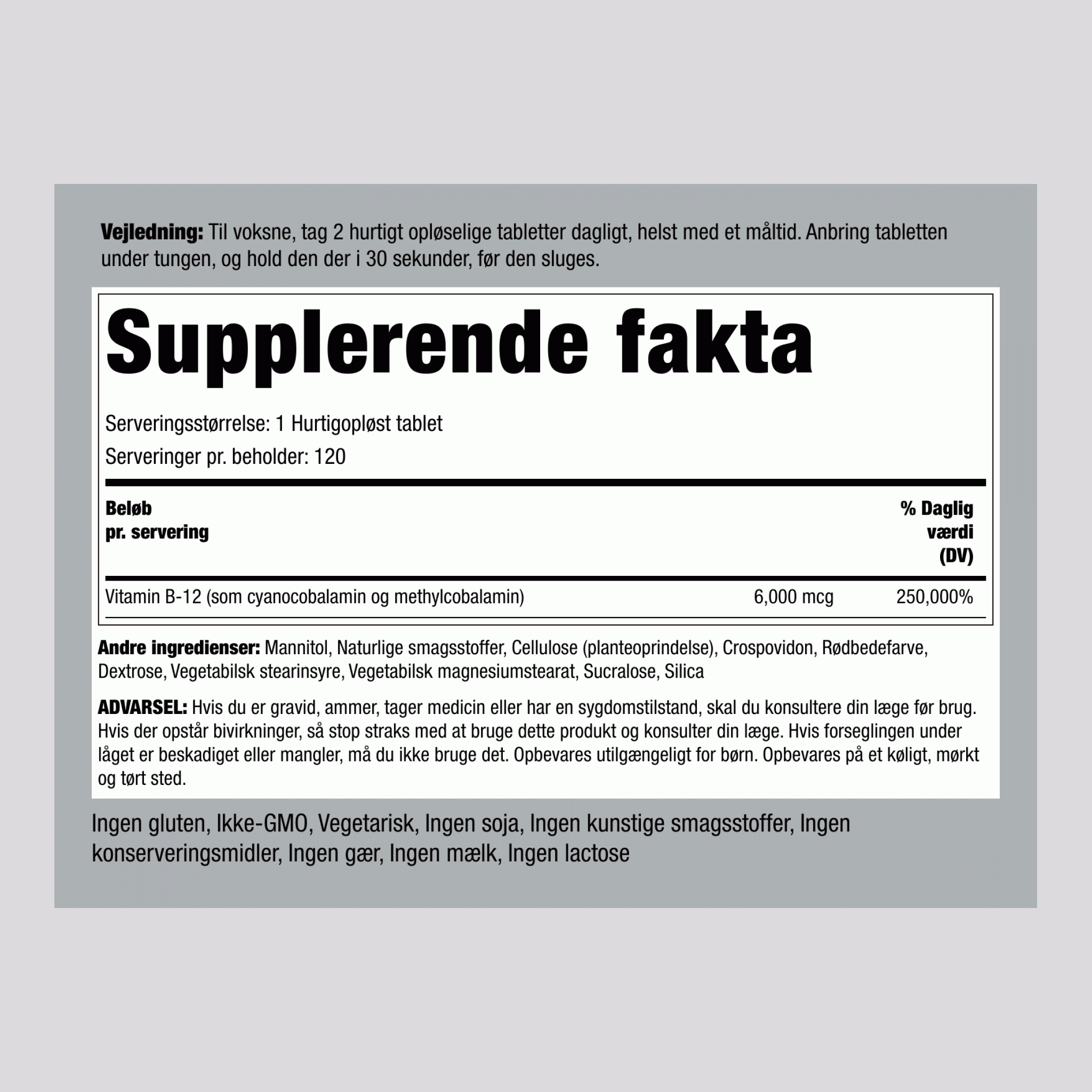 Methylcobalamin B-12 Complex (sugetablet) 6000 mcg 120 Hurtigt opløselige tabletter     