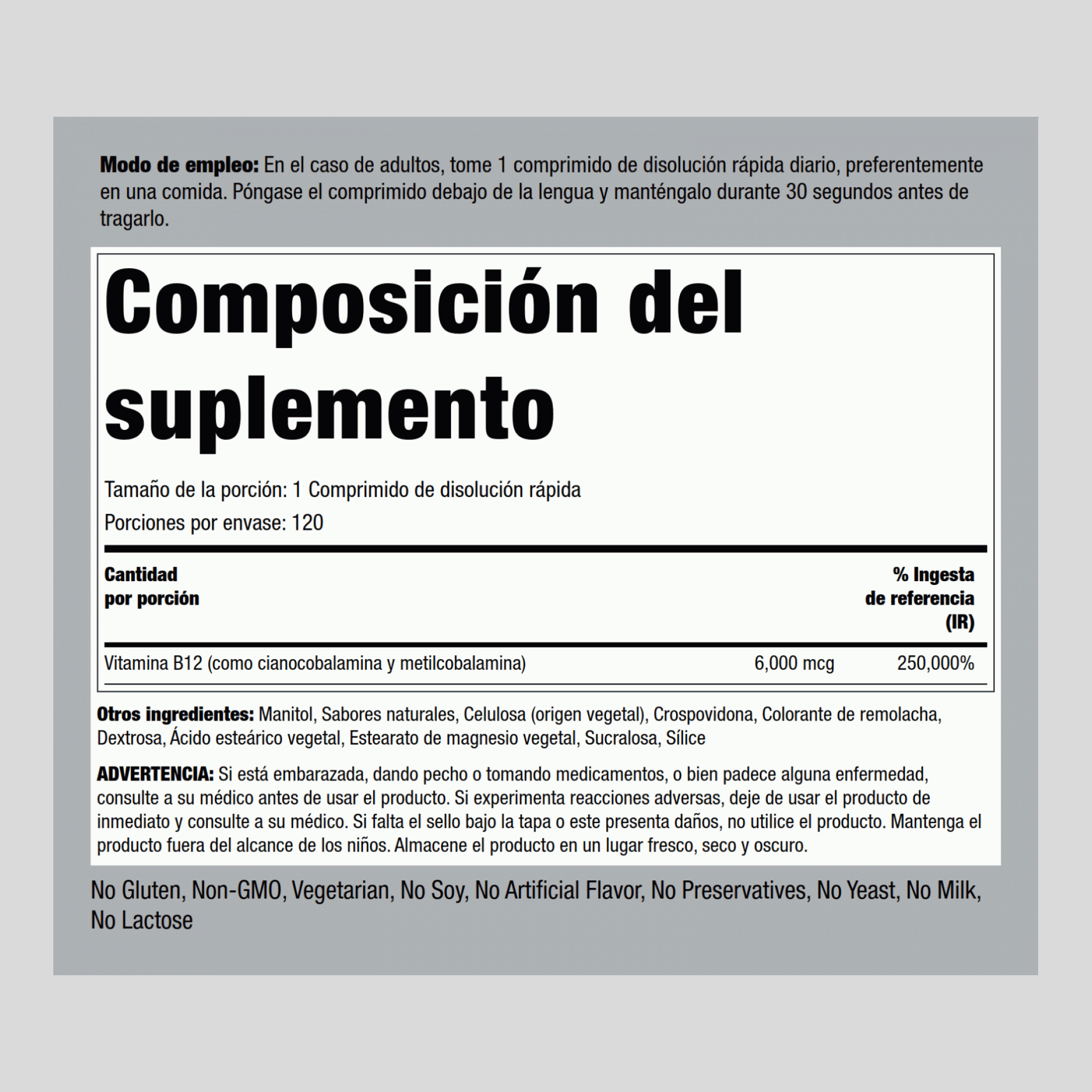 Complexe méthylcobalamine + vitamine B12 (sublingual),  6000 mcg 120 Comprimés à dissolution rapide 2 Bouteilles