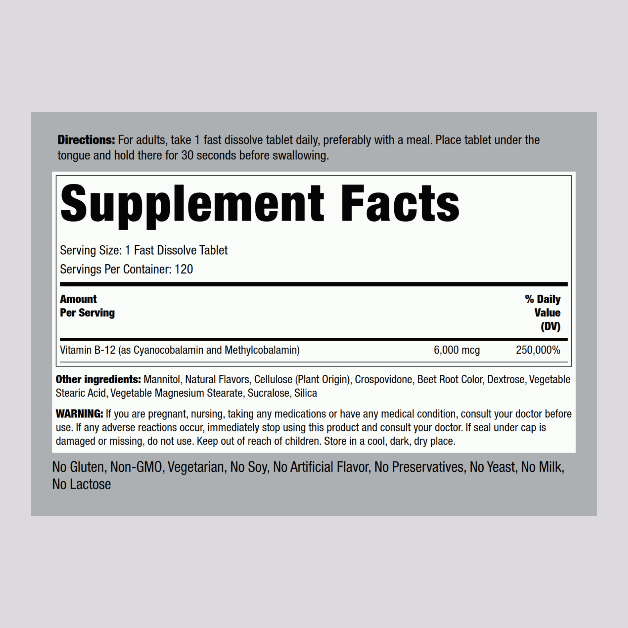 Complexe méthylcobalamine + vitamine B12 (sublingual),  6000 mcg 120 Comprimés à dissolution rapide 2 Bouteilles