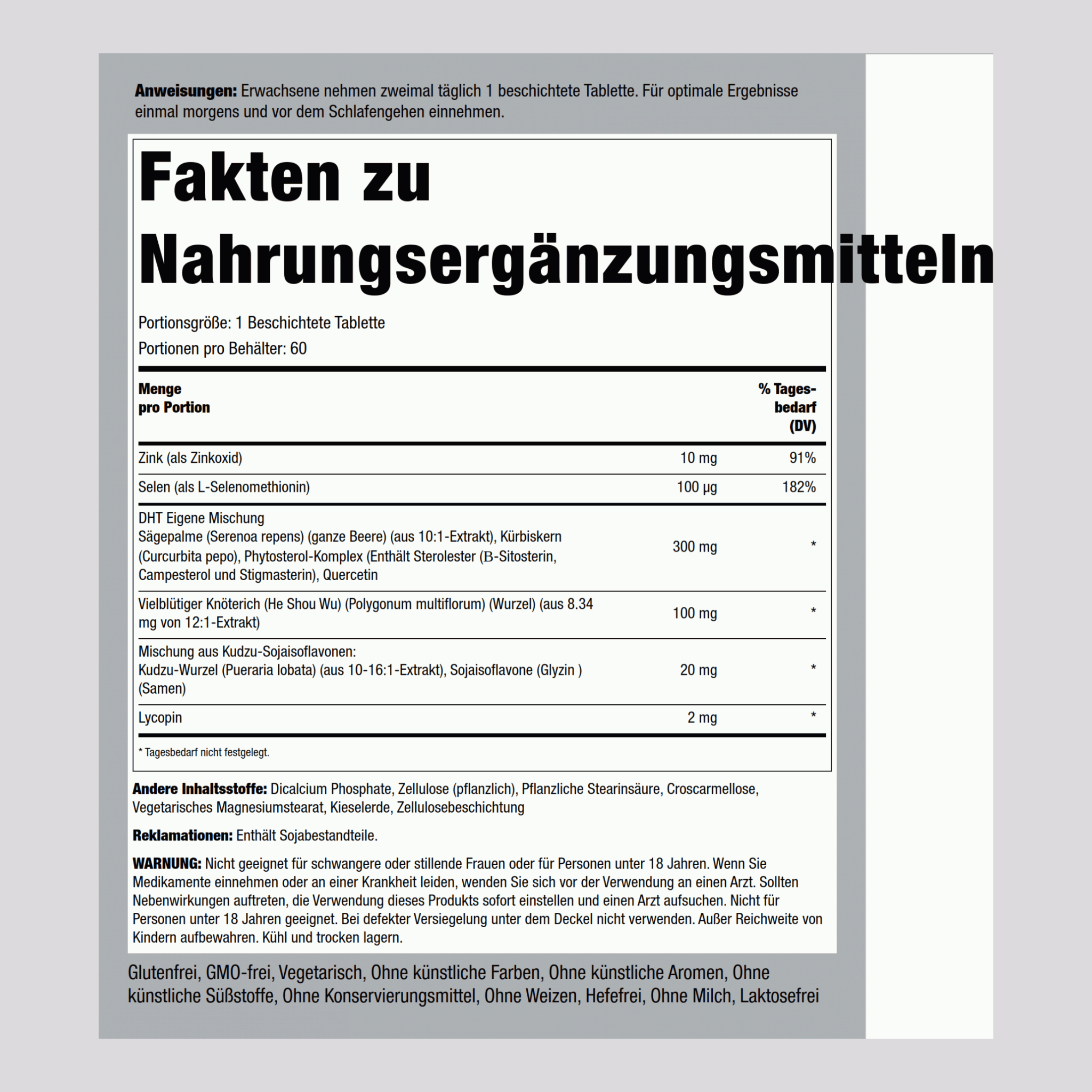 DHT-Blocker für Männer und Frauen 60 Überzogene Tabletten       