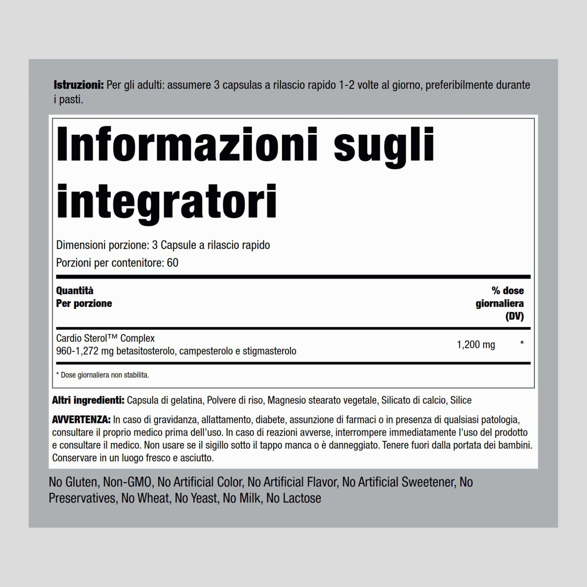 Beta-sisterolo  1200 mg (per dose) 180 Capsule a rilascio rapido     