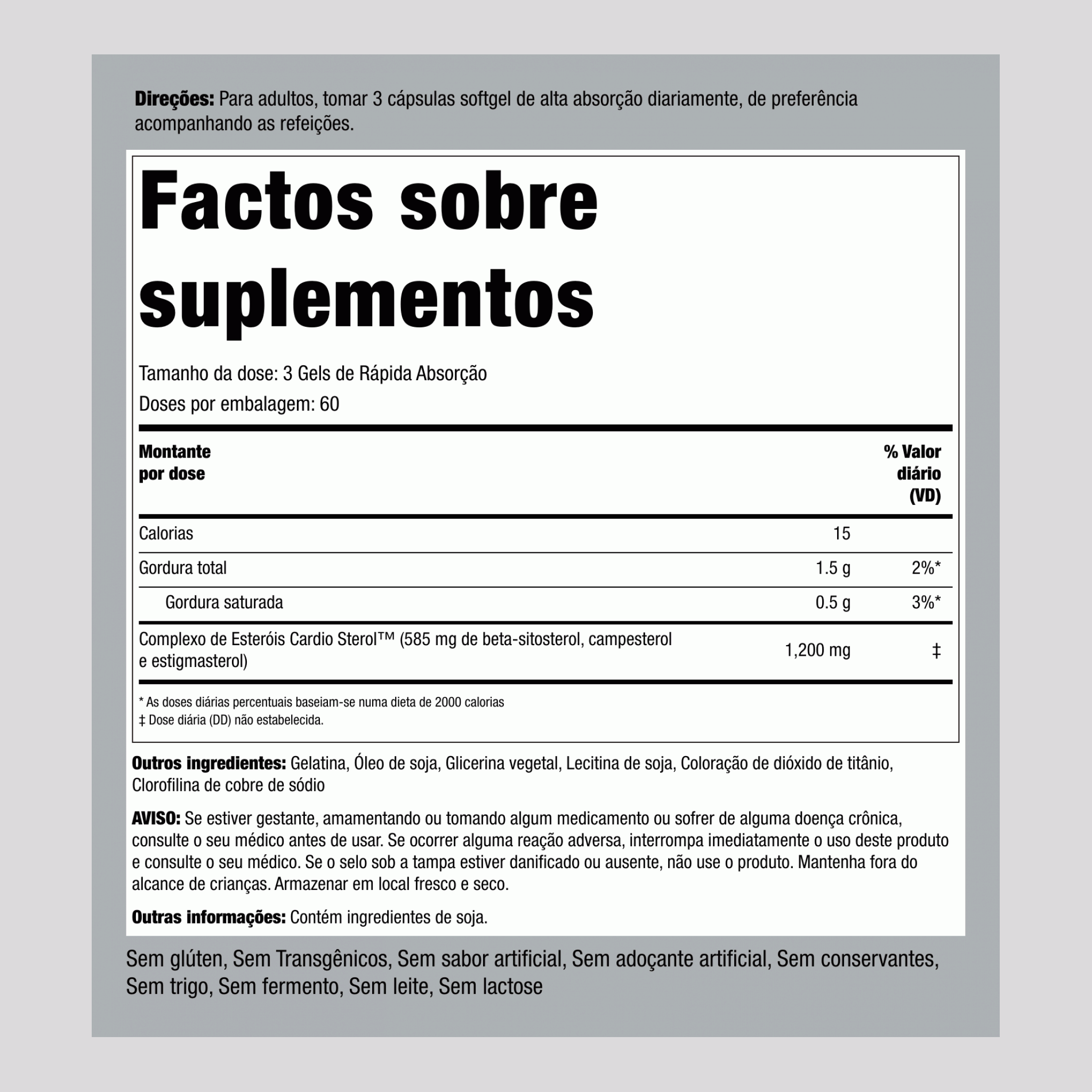 Beta Sitosterol, 1200 mg (por porção), 180 Cápsulas de Liberação Rápida