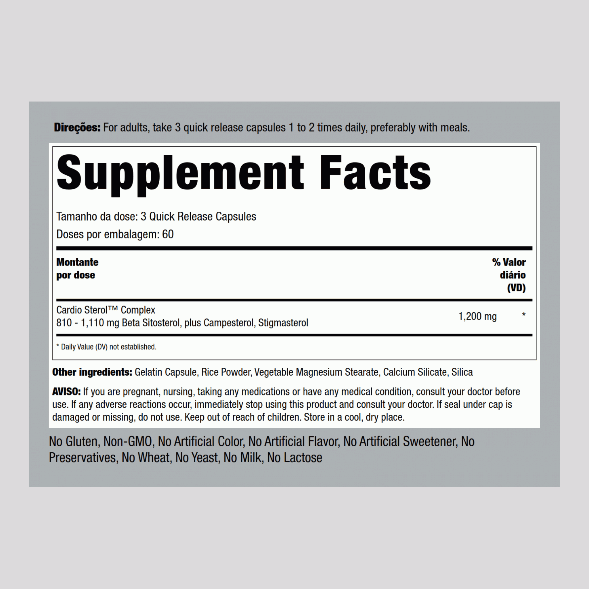 Beta-sitosterol  1200 mg (por dose) 180 Cápsulas de Rápida Absorção     