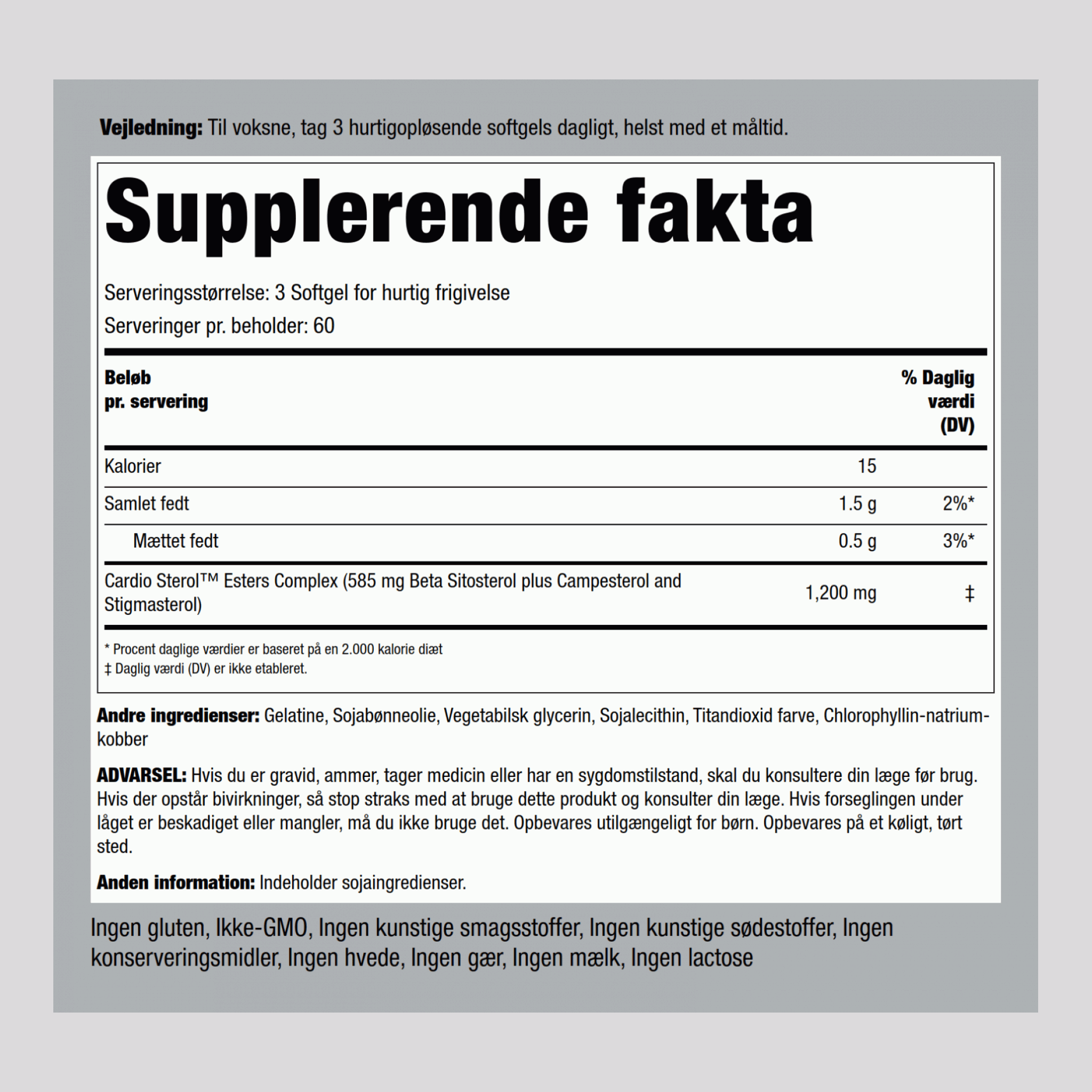 Beta-sitosterol  1200 mg (pr. dosering) 180 Softgel for hurtig frigivelse 2 Flasker   