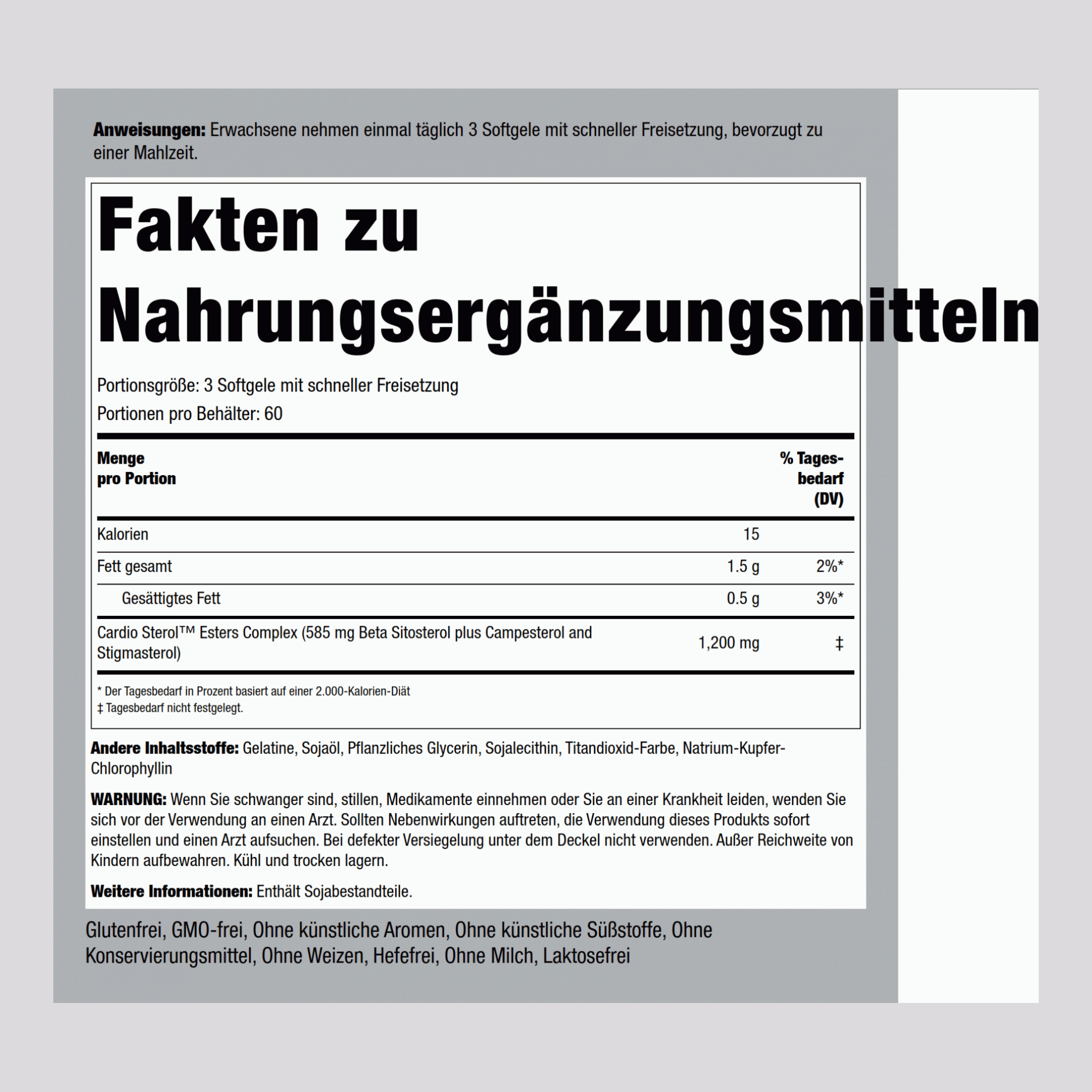 Beta-Sitosterol  1200 mg (pro Portion) 180 Softgele mit schneller Freisetzung 2 Flaschen   