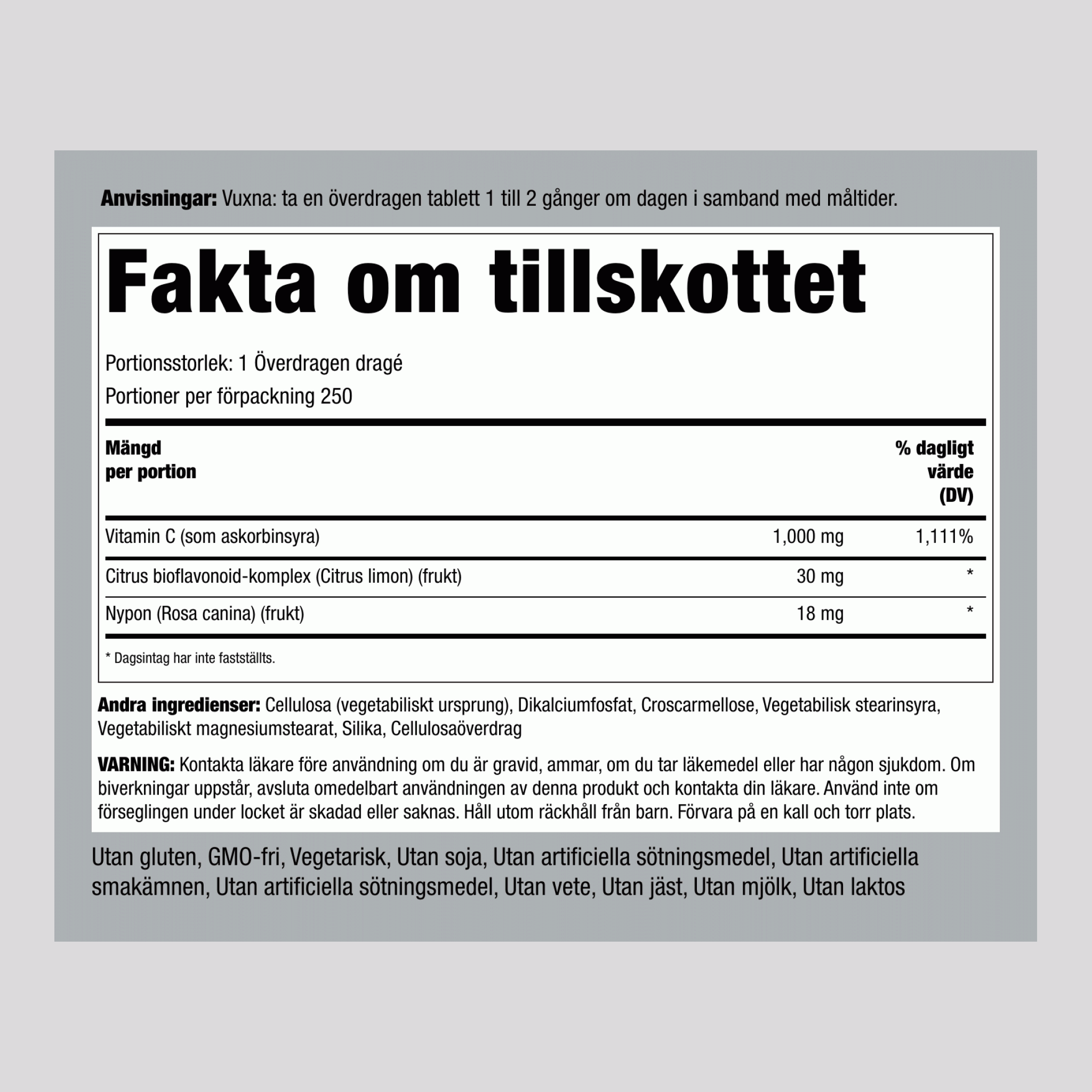 Vitamin C 1000mg med bioflavonoider och nypon 250 Överdragna dragéer       