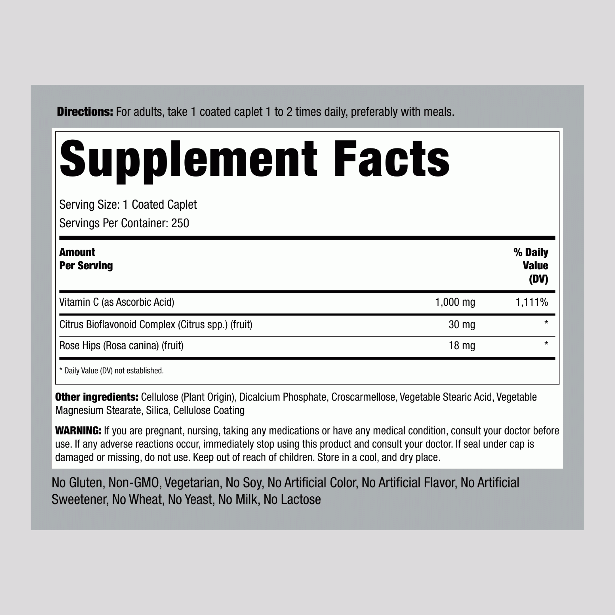 維生素C 1000mg / 生物類黃酮 & 玫瑰果複合膠囊  250 衣膜錠 2 瓶子     