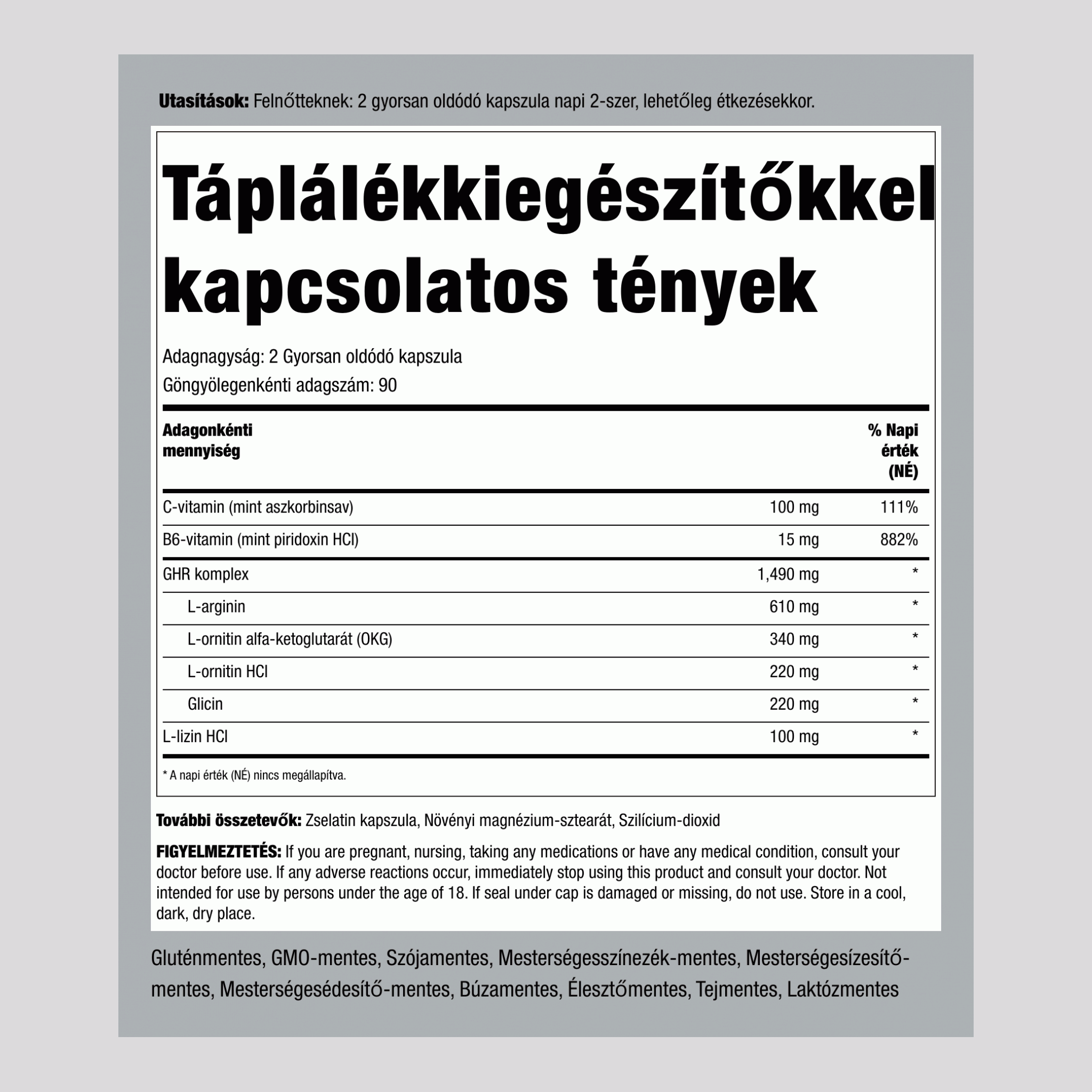 GHR Complex, 1490 mg (adagonként), 180 gyorsan felszabaduló kapszula