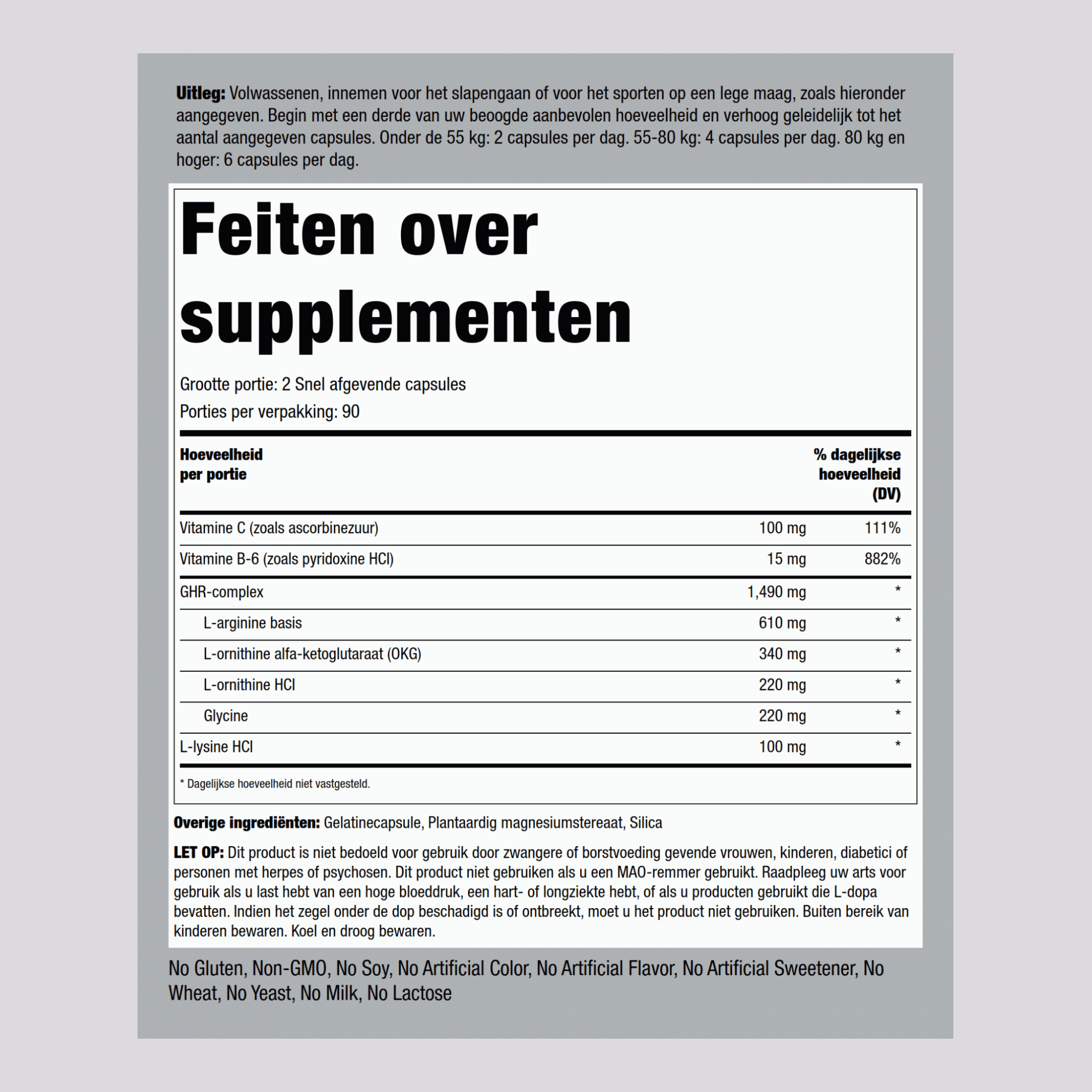 GHR-complex (groeihormoonreleaser) 1490 mg (per portie) 180 Snel afgevende capsules     