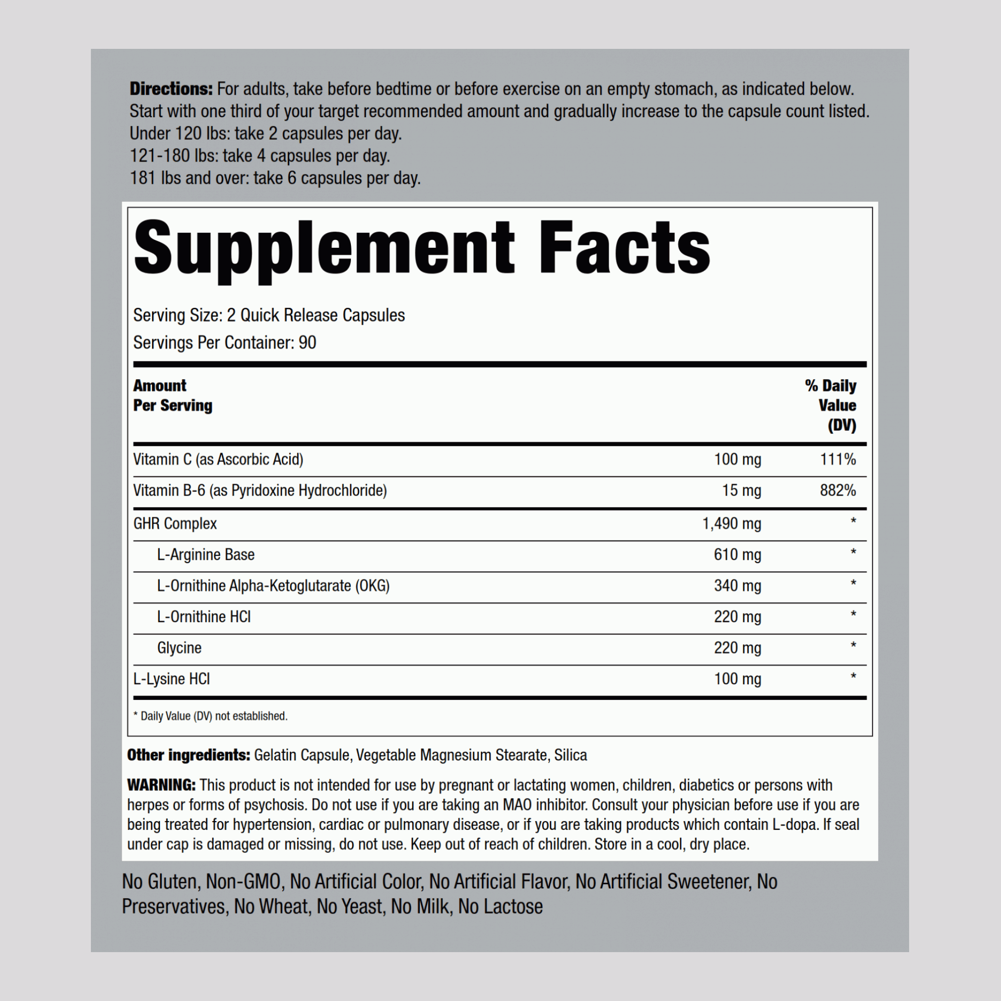 GHR Complex, 1490 mg (per serving), 180 Quick Release Capsules