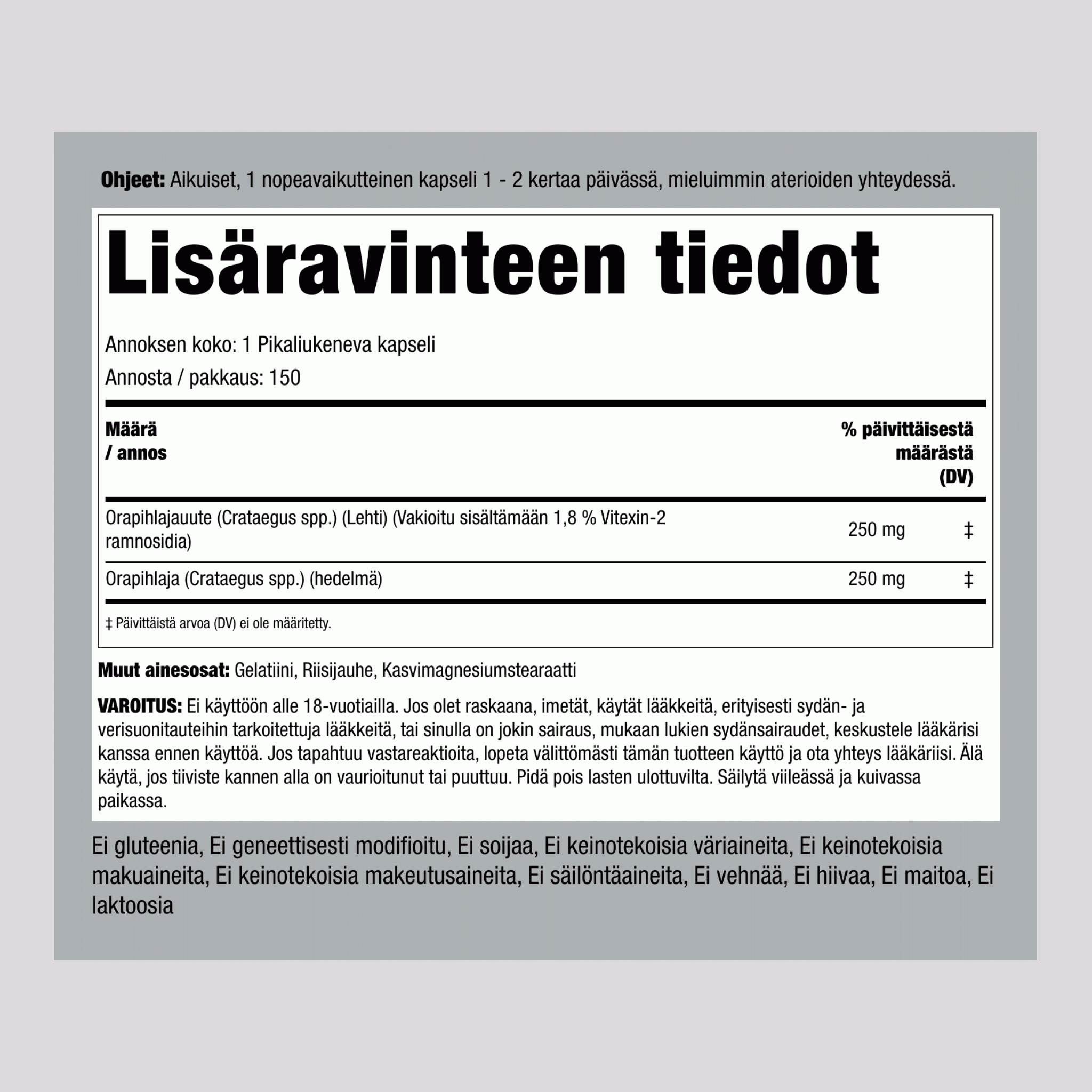 Vakioitu orapihlajauute 150 Pikaliukenevat kapselit   