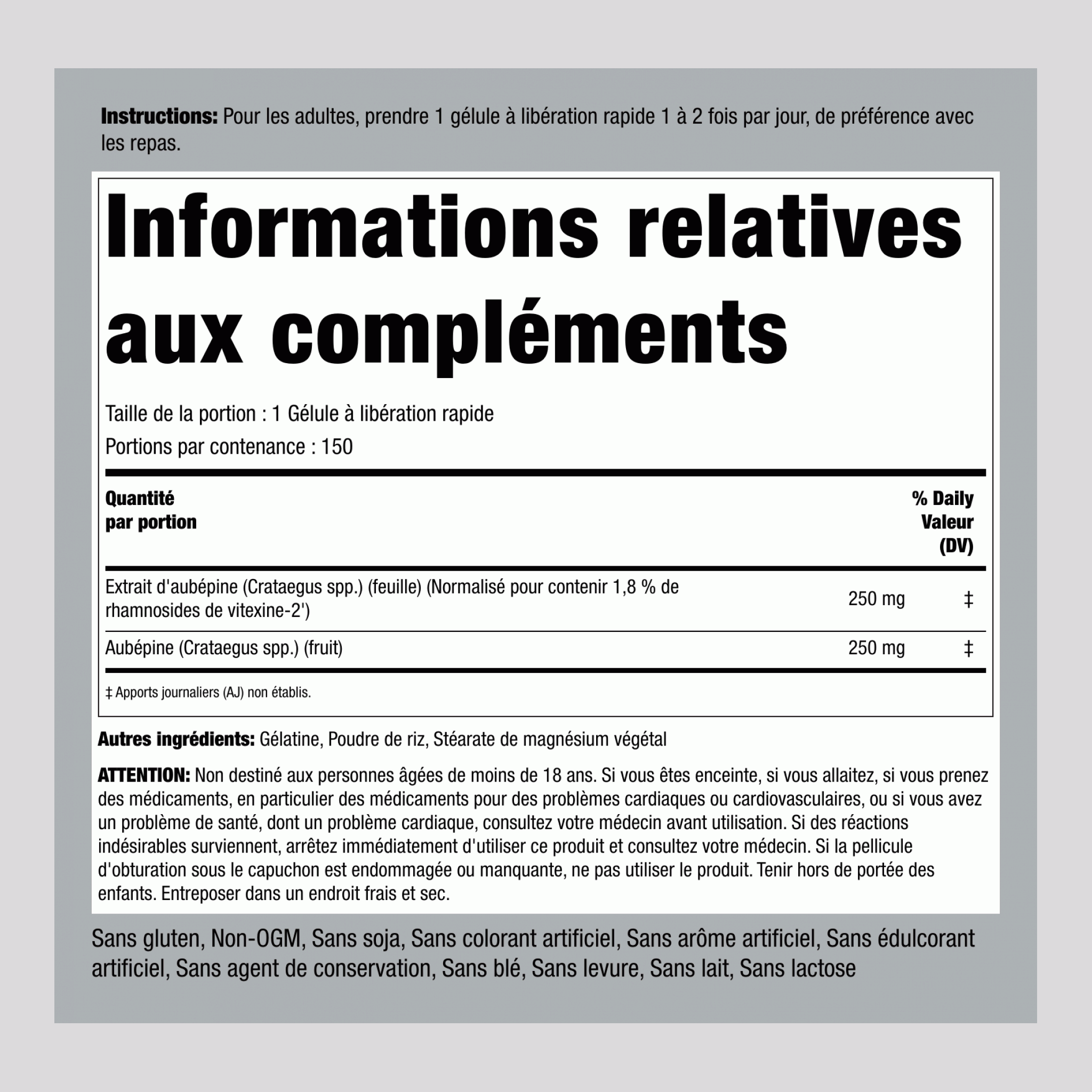 Extrait normalisé d'aubépine 150 Gélules à libération rapide   