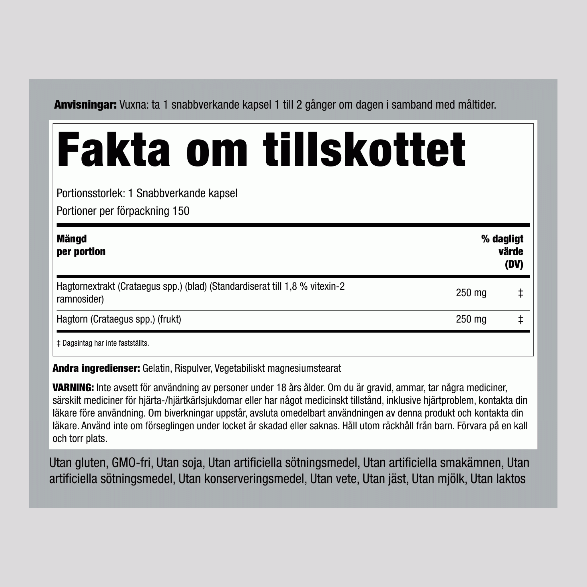 Standardiserat hagtornsextrakt 150 Snabbverkande kapslar   