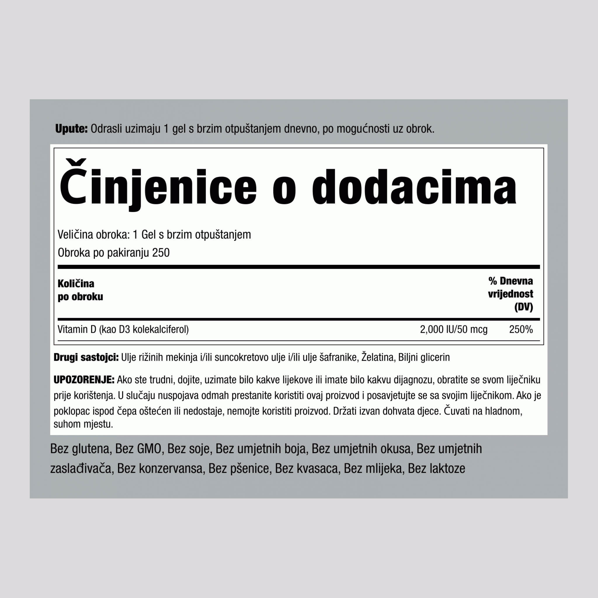 Jaki vitamin D3 2000 IU 250 Gelovi s brzim otpuštanjem     