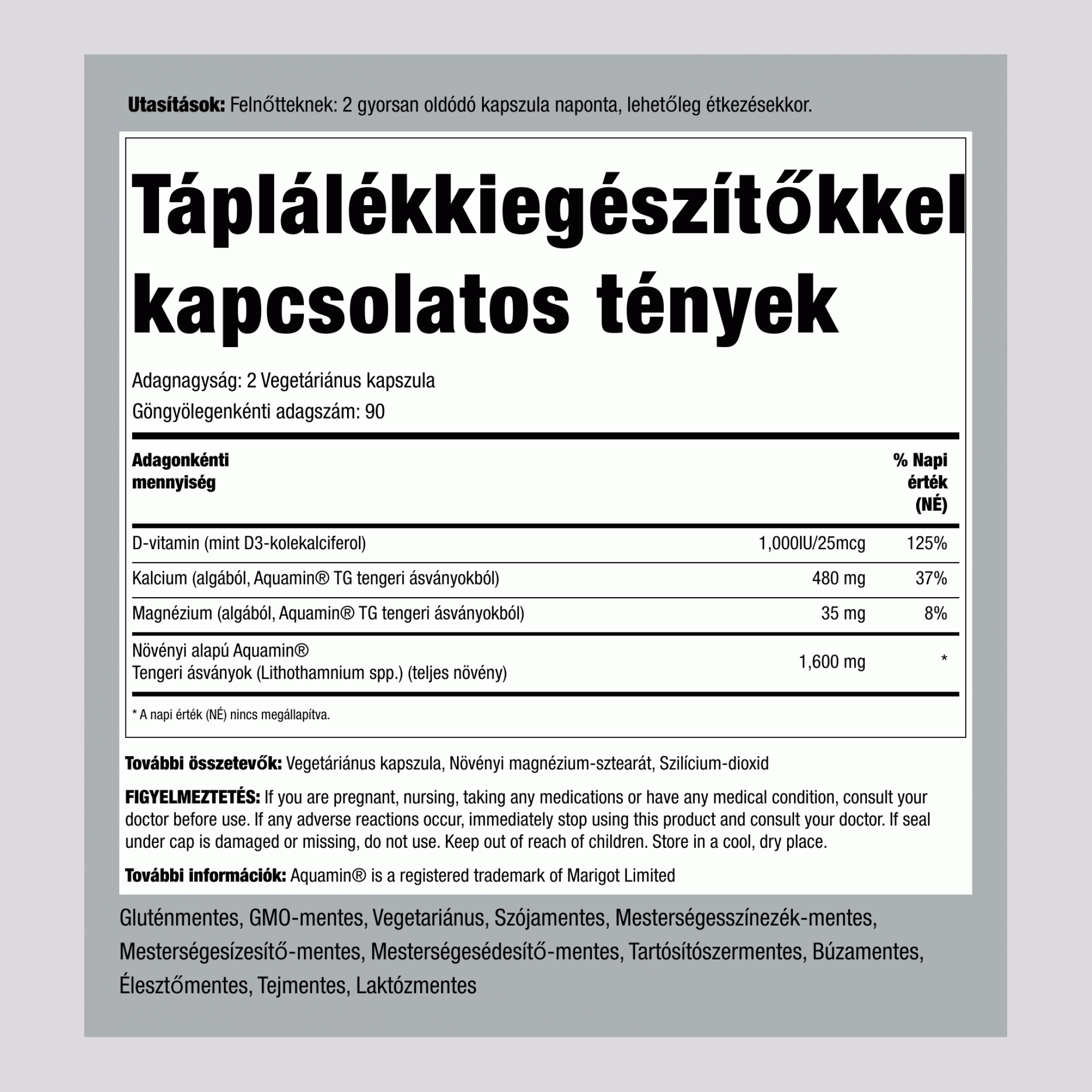 Vörös ásványi alga (aquamin növényi alapú kalcium) 180 Vegetáriánus kapszula       