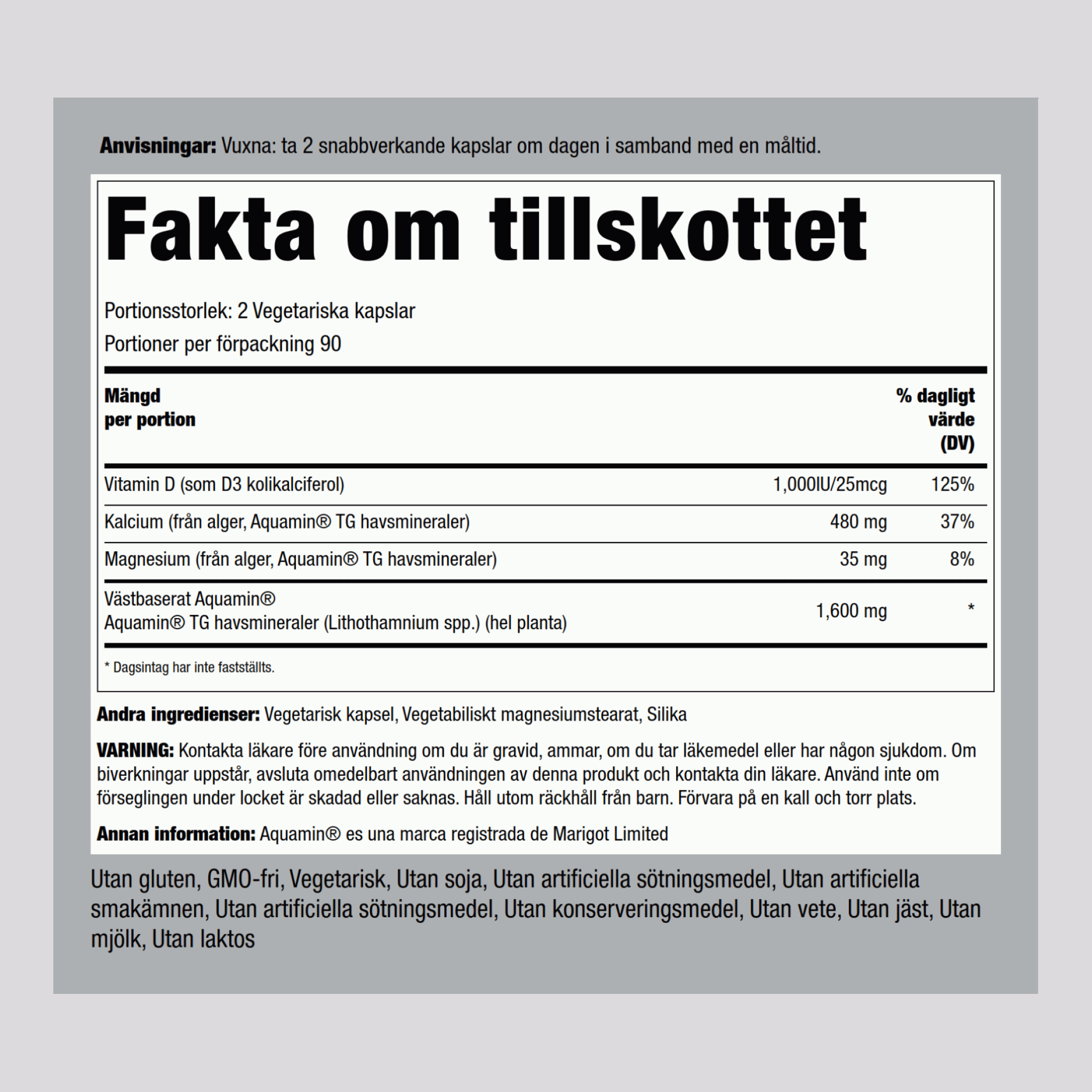 Röda mineralalger (aquaminväxtbaserat kalcium) 180 Vegetariska kapslar       