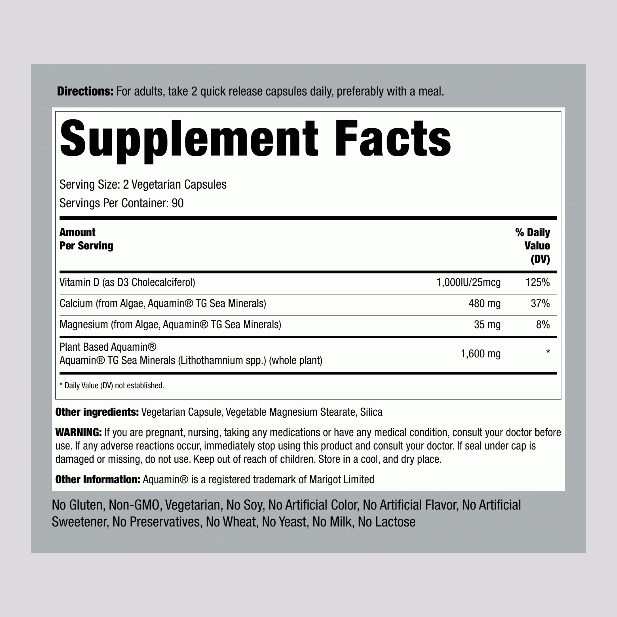 Red Mineral Algae (Aquamin Plant Based Calcium), 180 Vegetarian Capsules, 2  Bottles