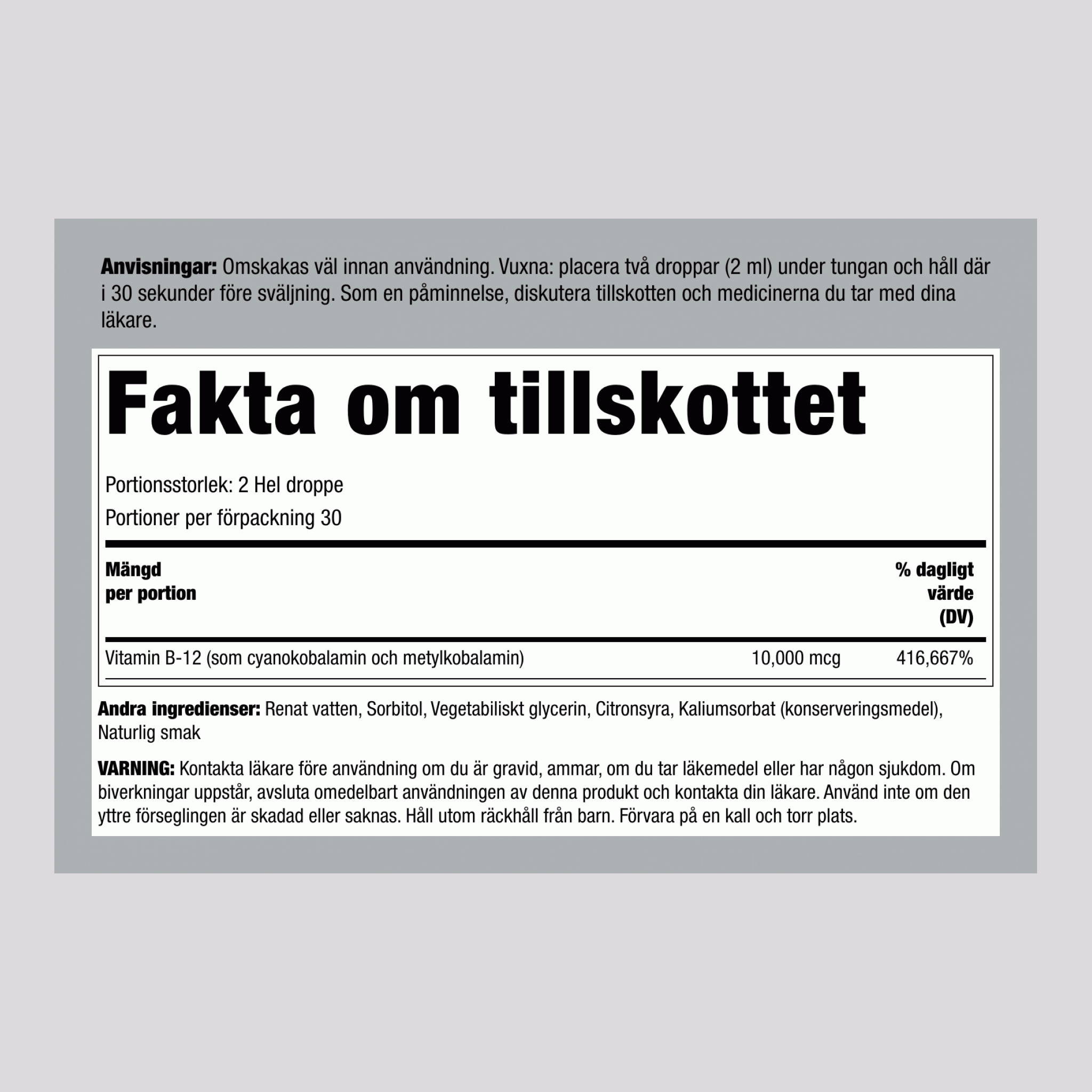 Flytande B-12 (Bär)  10000 mcg 2 fl oz (59 ml), Pipettflaska 2 Pipettflaskor   