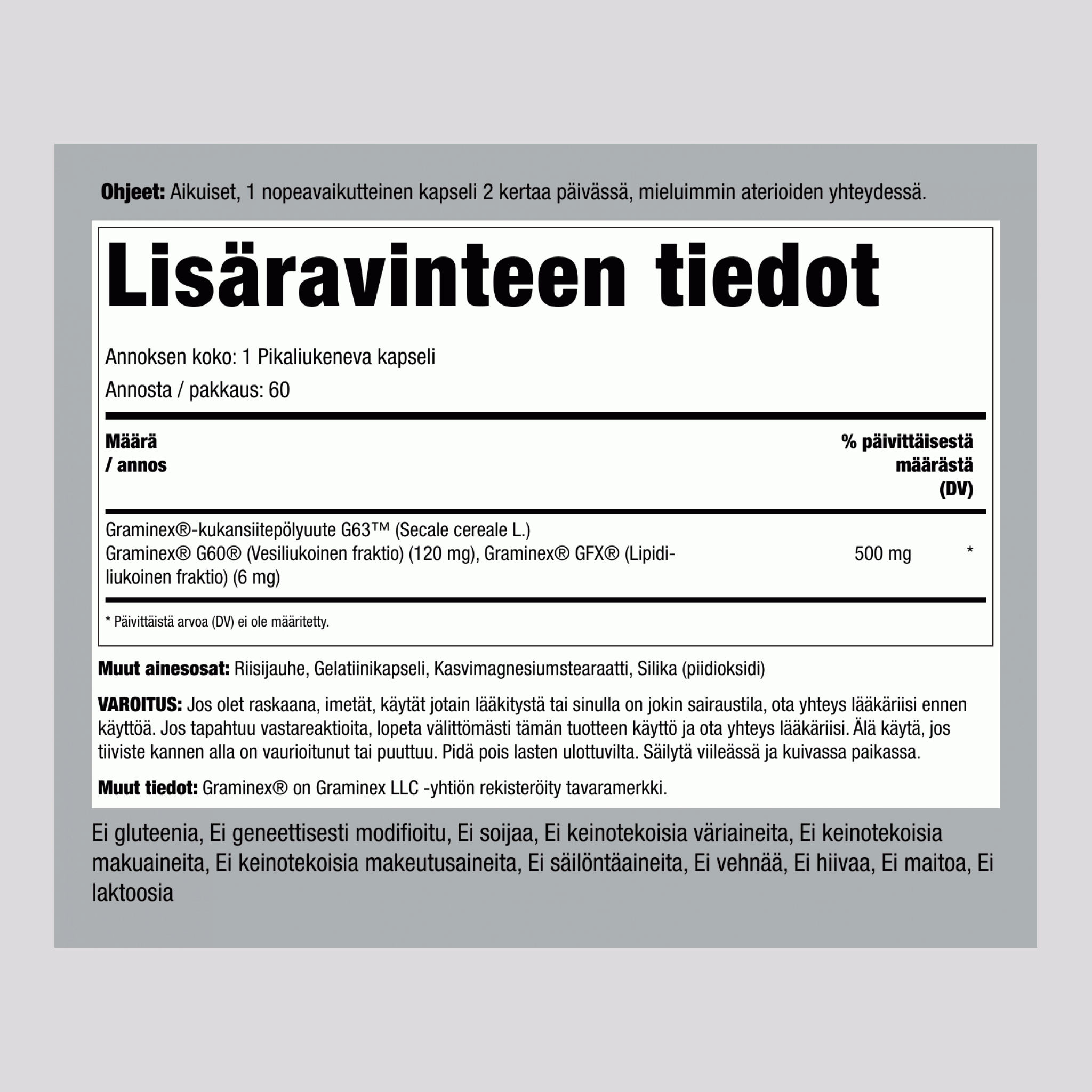 Ultra-Graminex-siitepölyuute  500 mg 60 Pikaliukenevat kapselit     