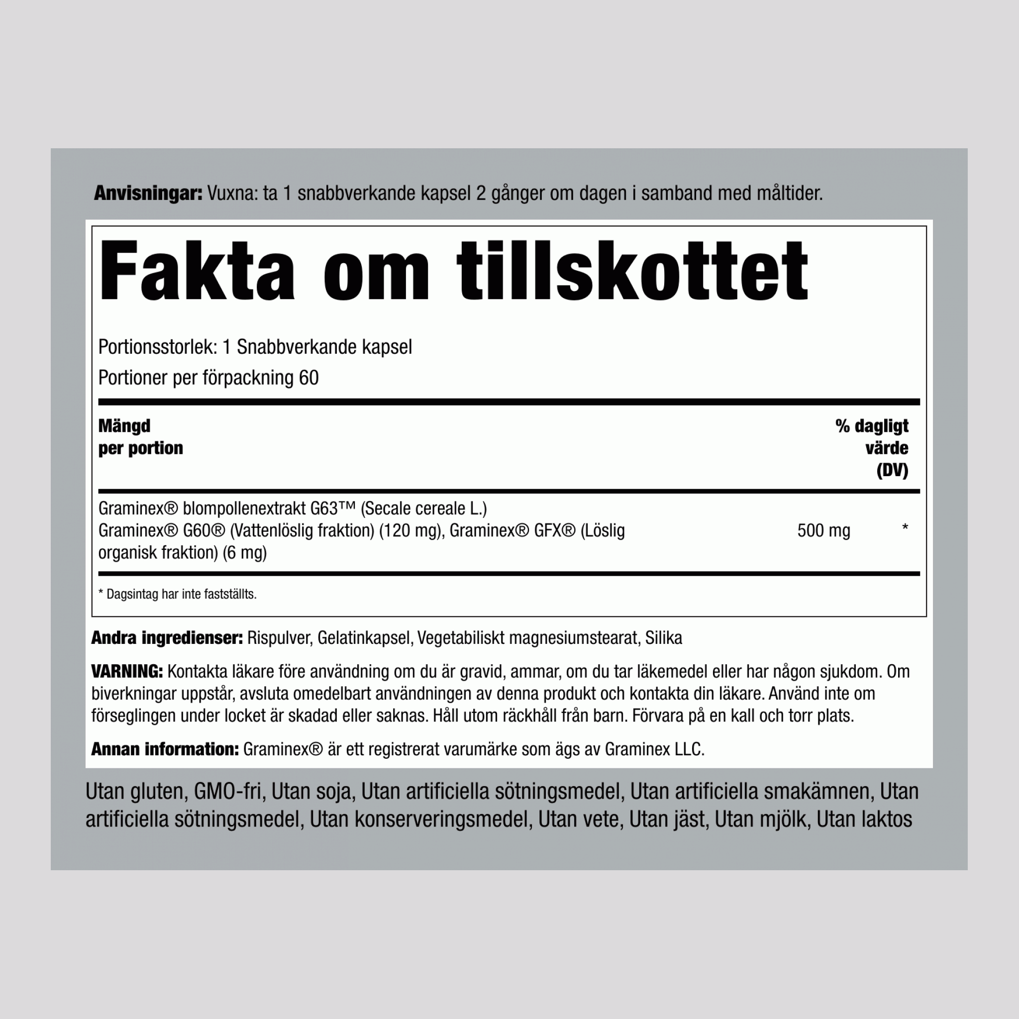 Ultra-graminex-blomsterpollen Ext  500 mg 60 Snabbverkande kapslar     