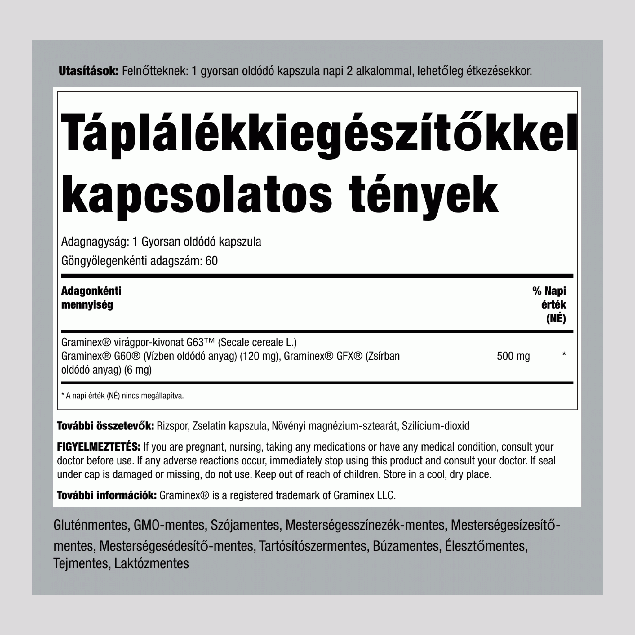 Ultra Graminex virágpollen-kivonat  500 mg 60 Gyorsan oldódó kapszula 2 Palackok   