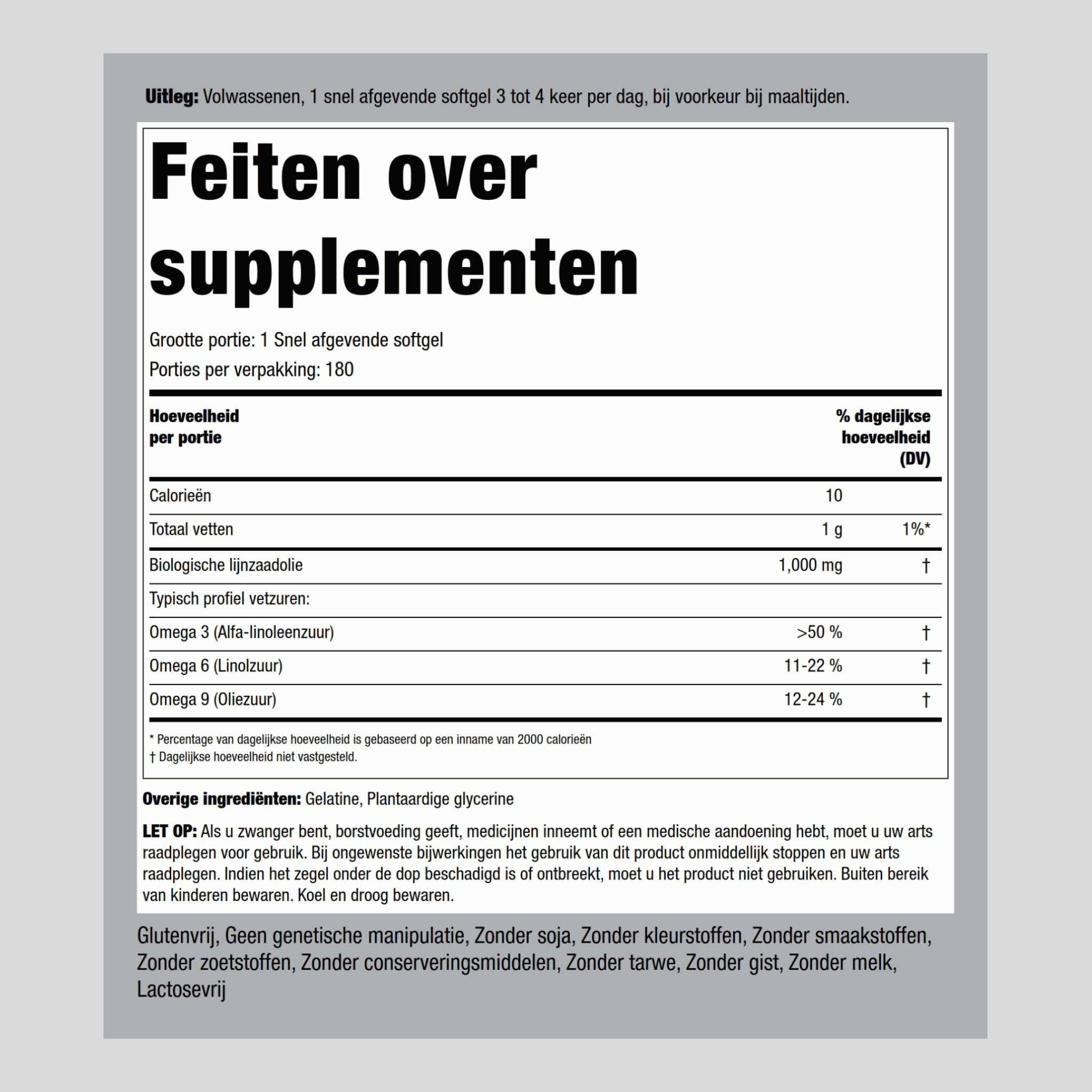 Vlaszaad olie 1000 mg 180 Snel afgevende softgels     