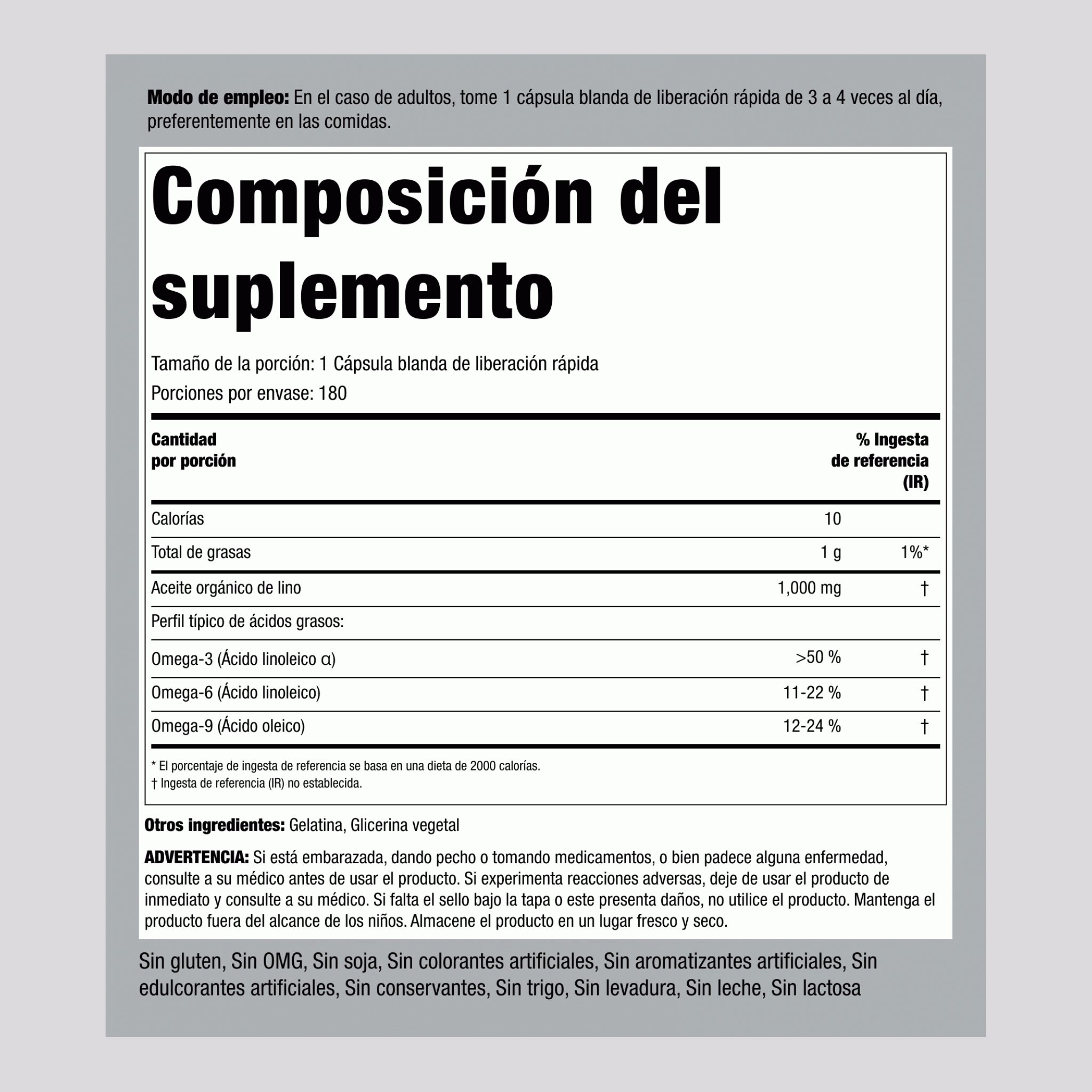 Aceite de linaza (orgánico)  1000 mg 180 Cápsulas blandas de liberación rápida 2 Botellas/Frascos   