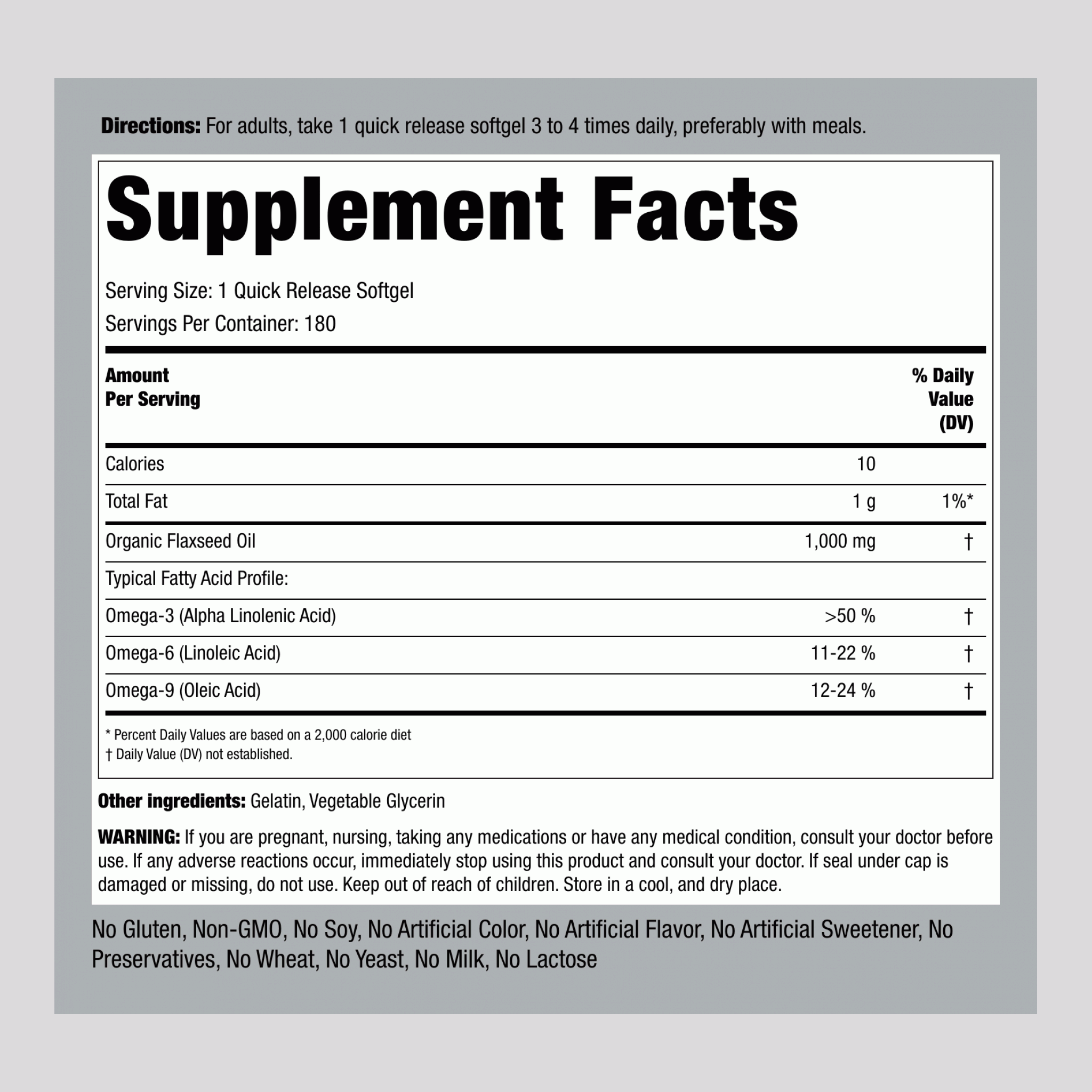 亞麻籽油（有機）膠囊  1000 mg 180 快速釋放軟膠囊 2 瓶子   