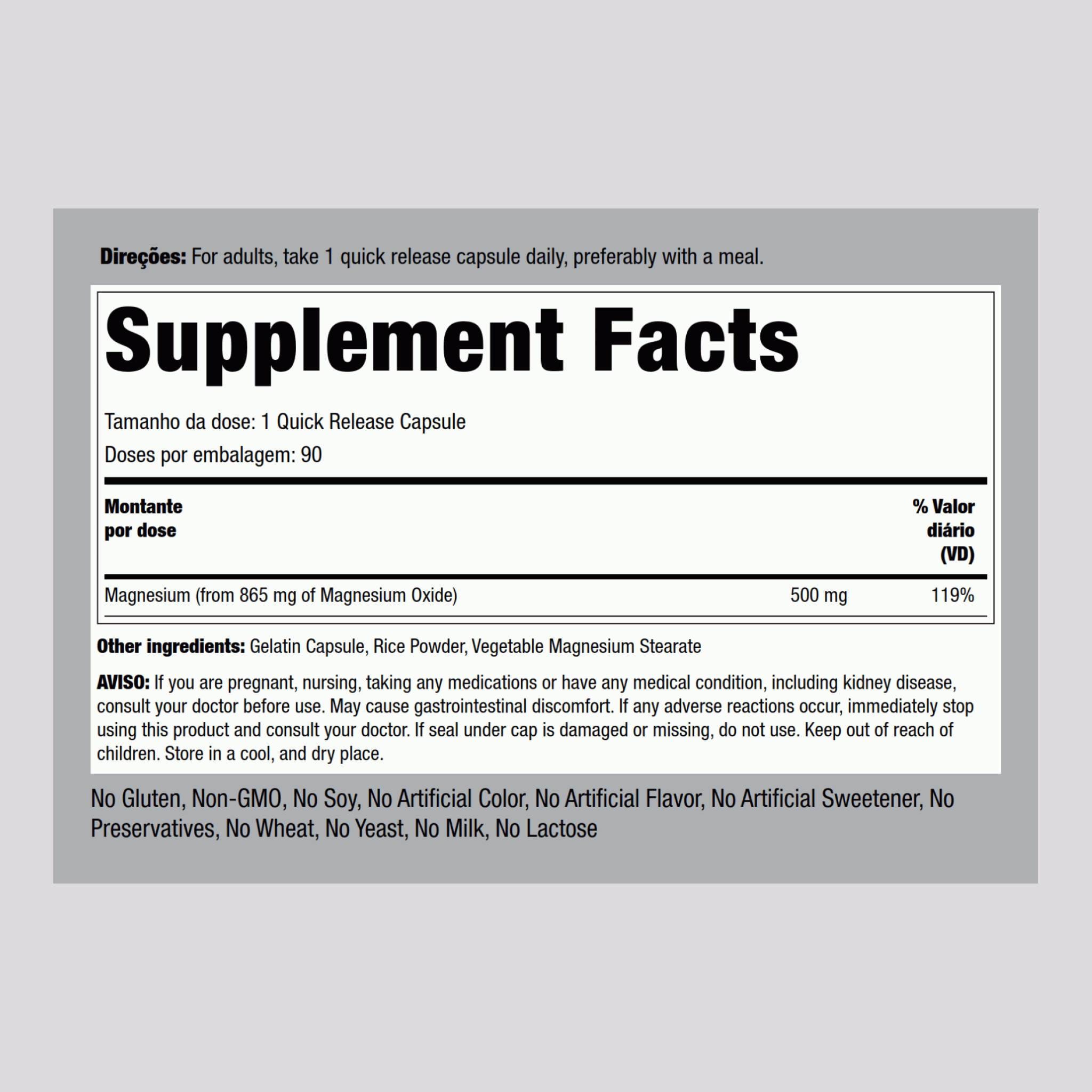 Óxido de magnésio  500 mg 90 Cápsulas de Rápida Absorção     
