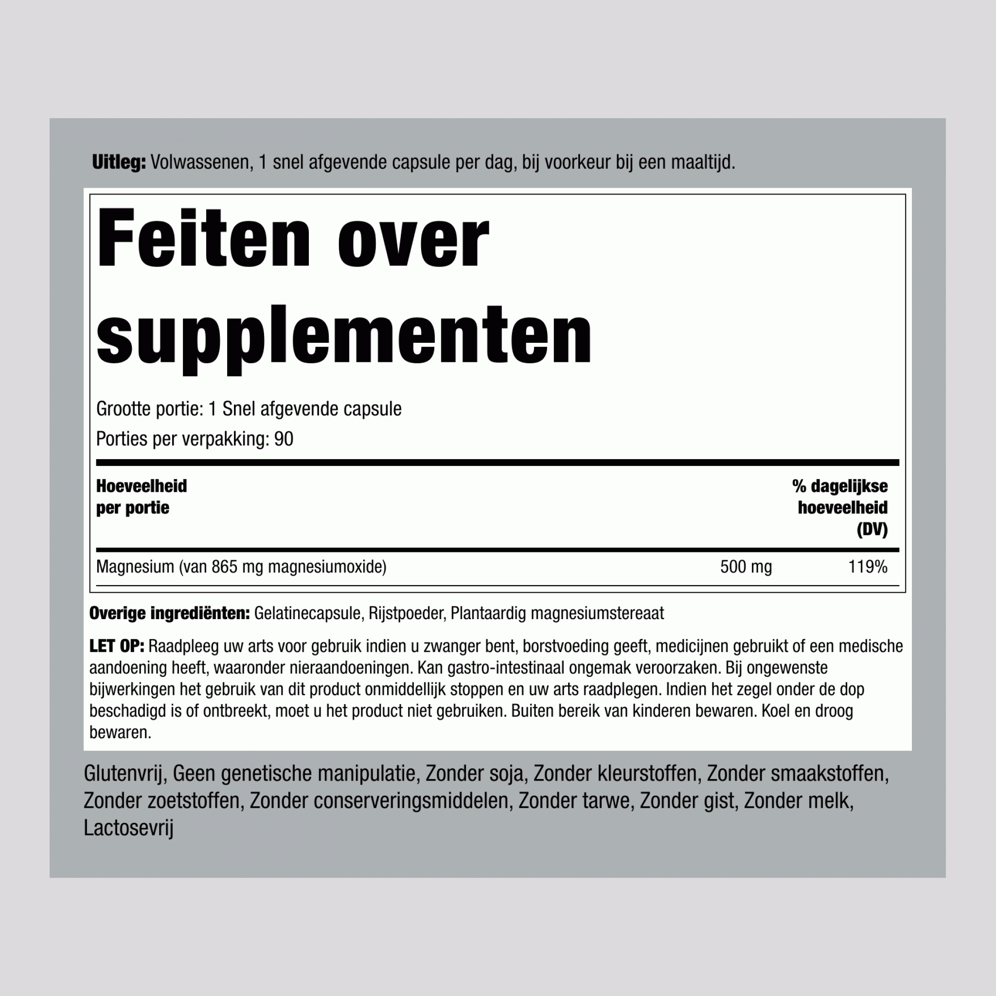 Magnesiumoxide ,  500 mg 90 Snel afgevende capsules 2 Flessen