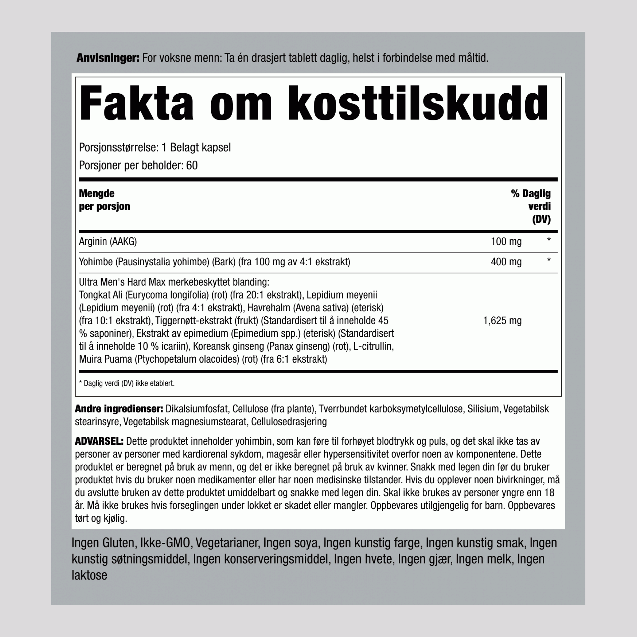 Ultra Men's HARD MAX,  60 Belagte kapsler 2 Flasker